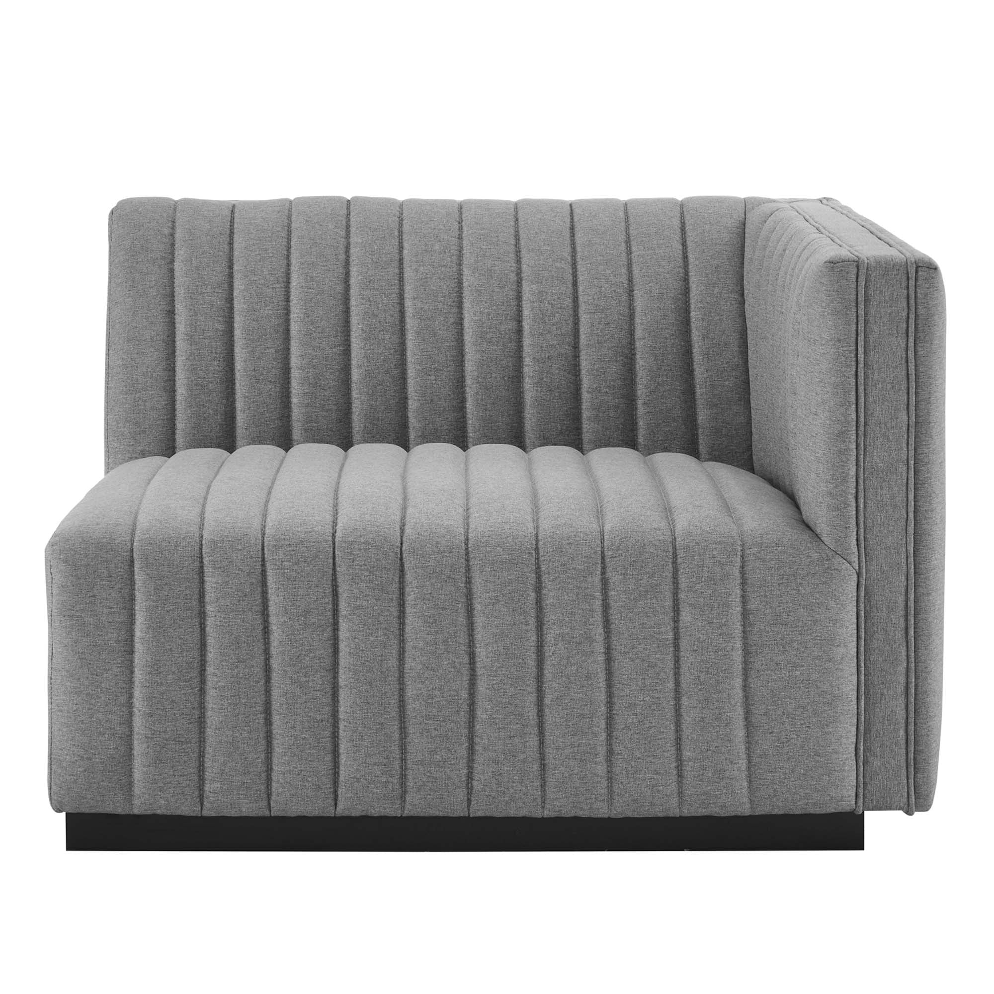 Conjure Channel Tufted Upholstered Fabric Right-Arm Chair, Black Light Gray