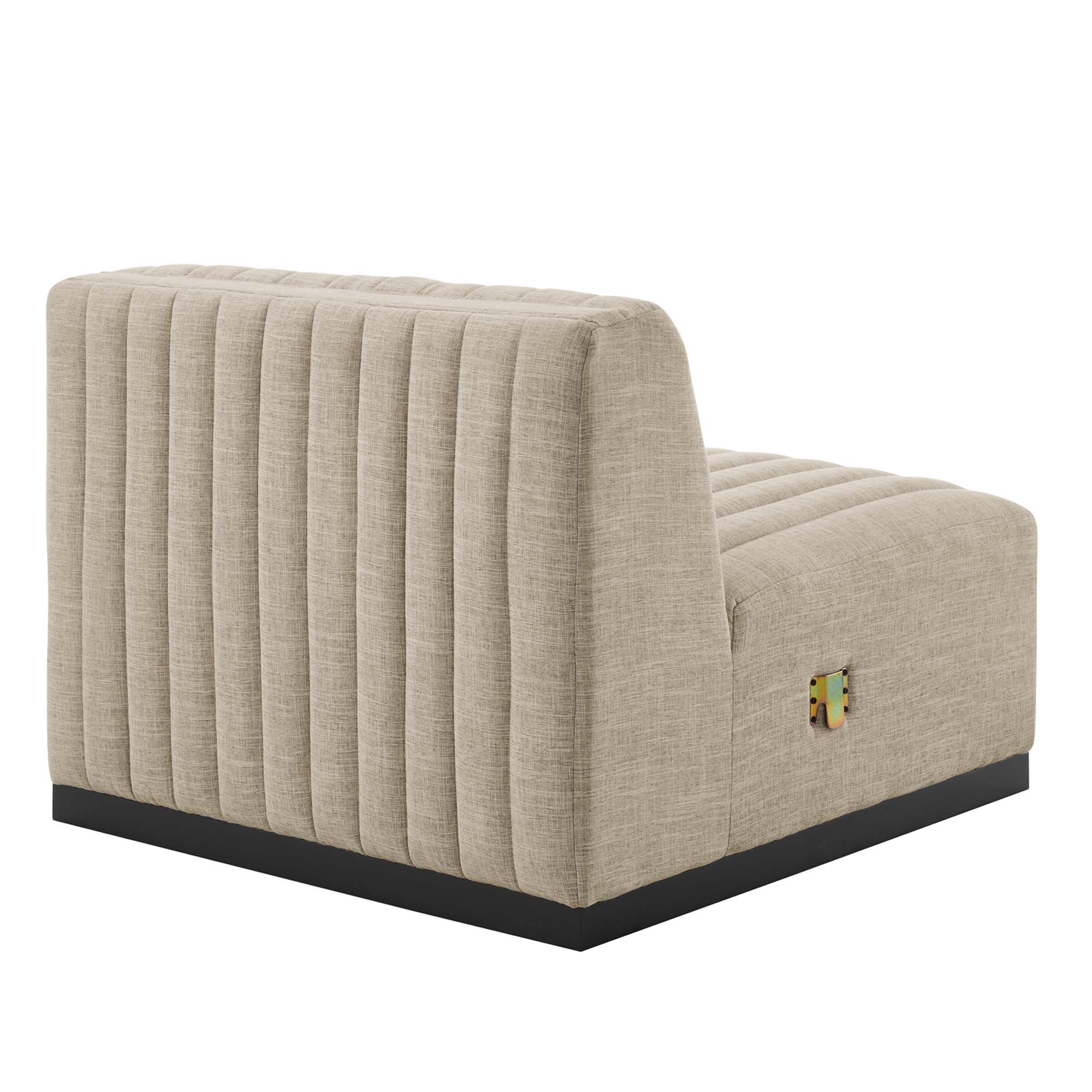 Conjure Channel Tufted Upholstered Fabric Armless Chair, Black Beige