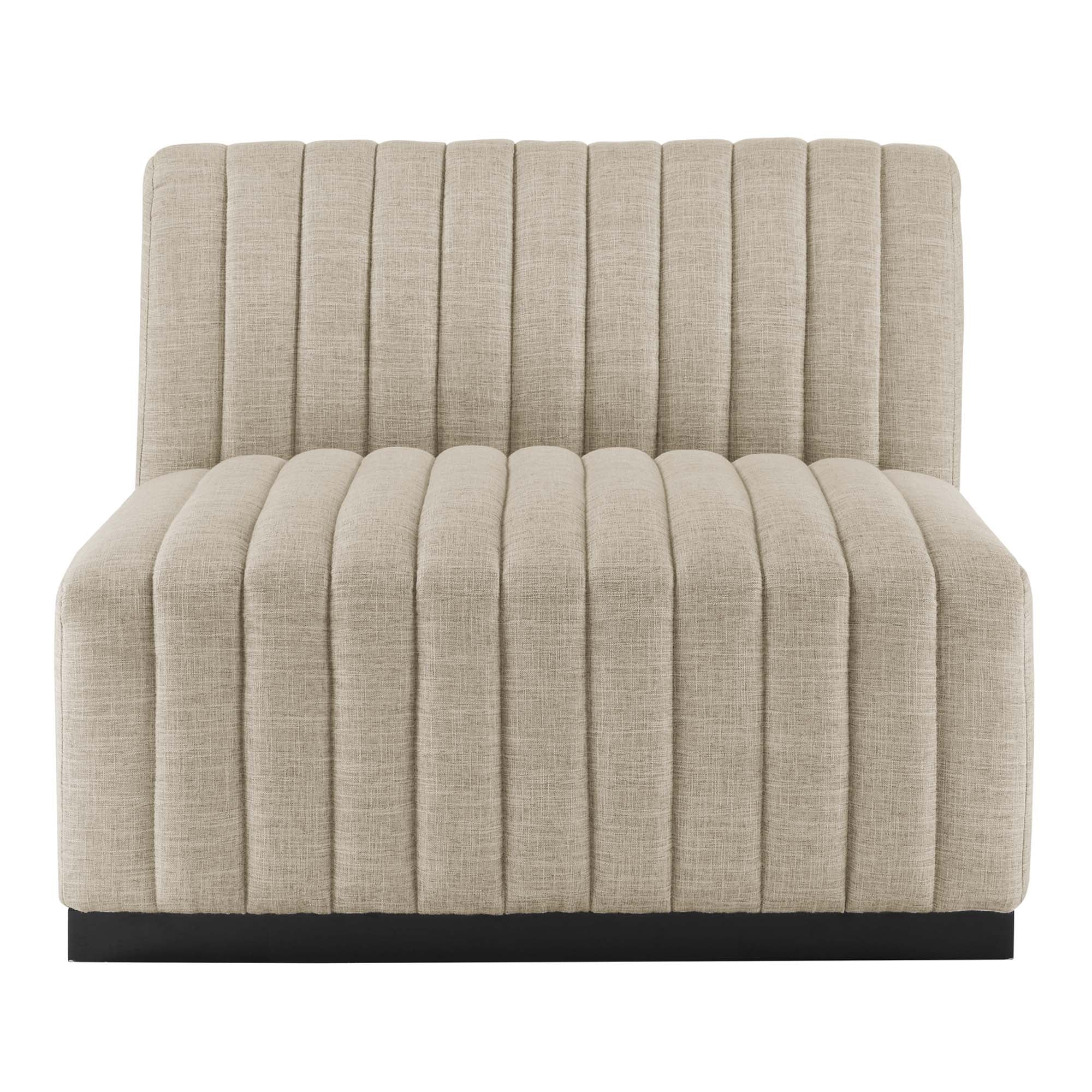 Conjure Channel Tufted Upholstered Fabric Armless Chair, Black Beige