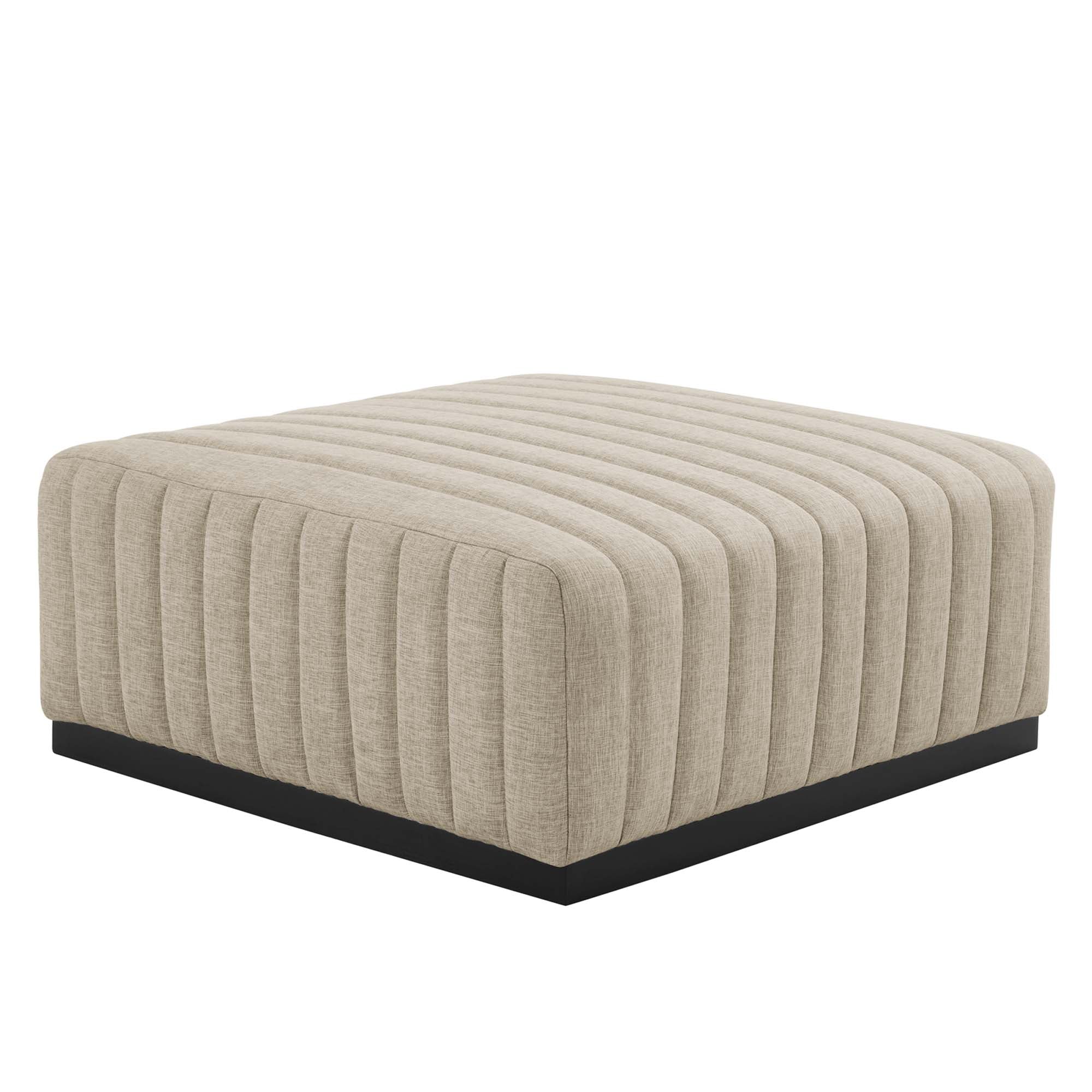 Conjure Channel Tufted Upholstered Fabric Ottoman, Black Beige