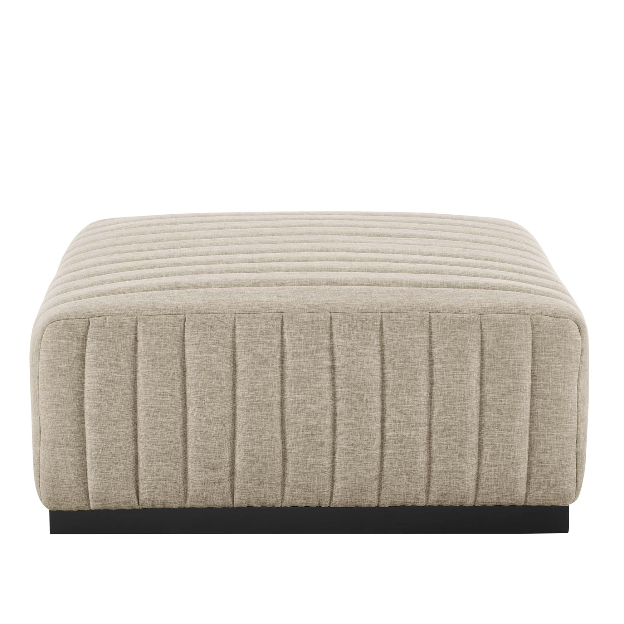 Conjure Channel Tufted Upholstered Fabric Ottoman, Black Beige