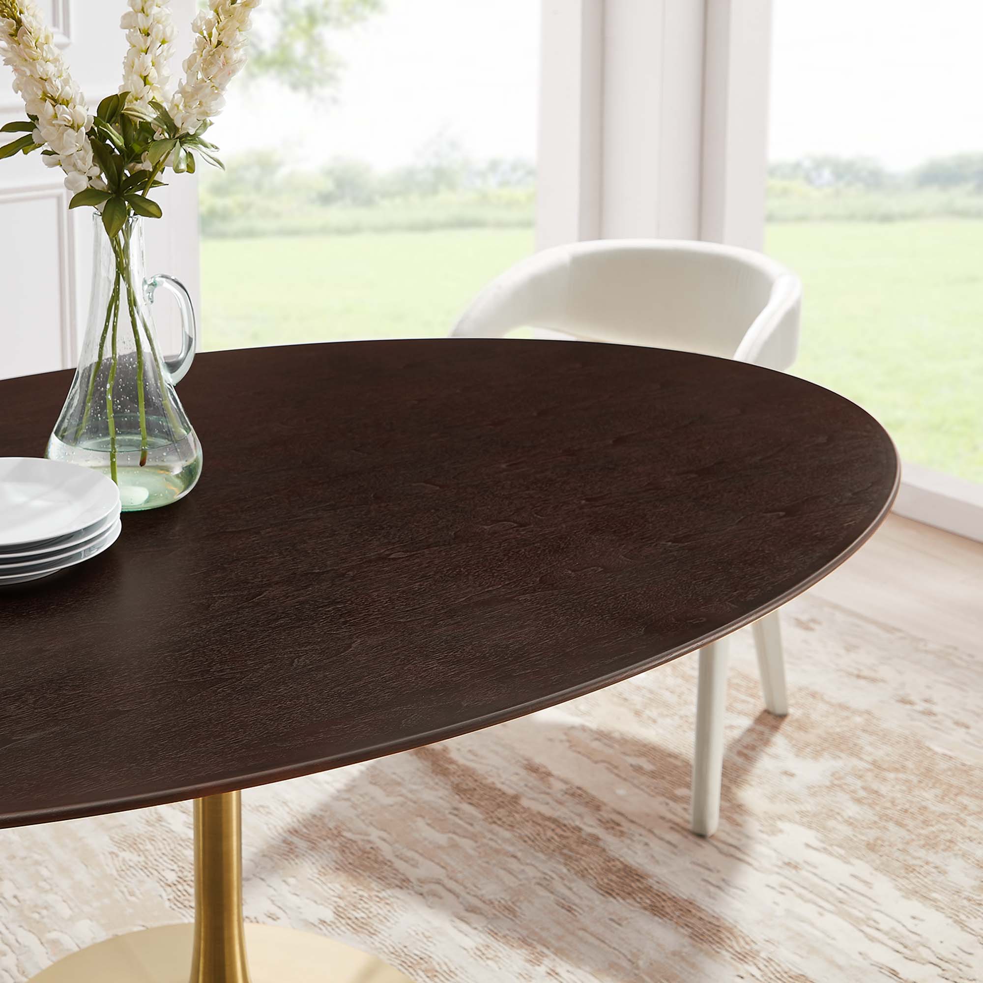 Lippa 78" Oval Wood Dining Table, Gold Cherry Walnut