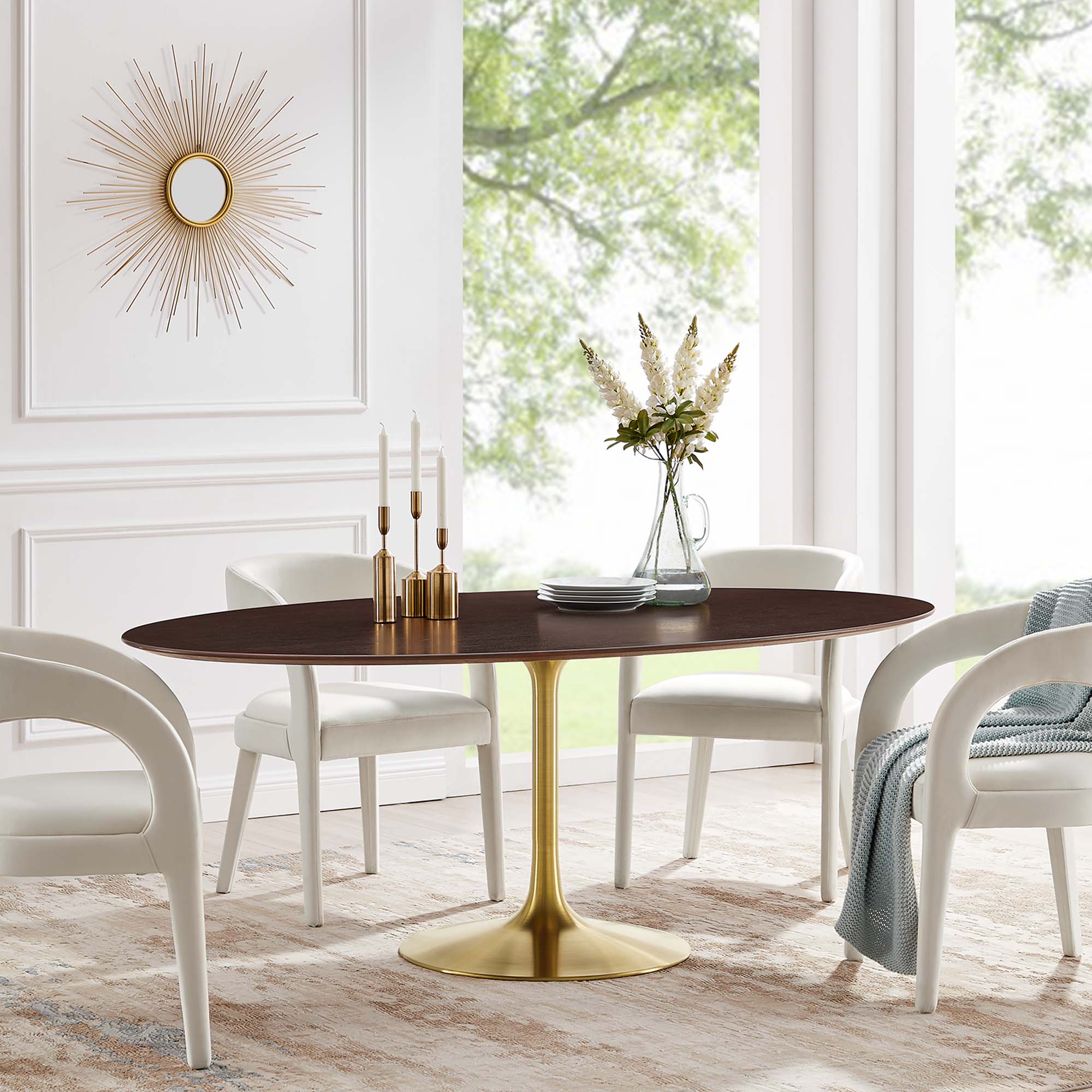 Lippa 78" Oval Wood Dining Table, Gold Cherry Walnut
