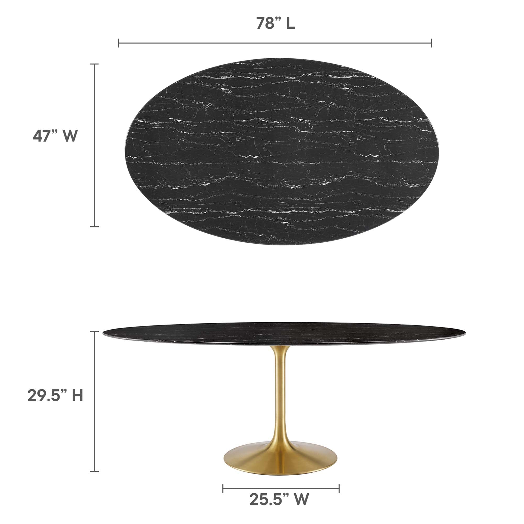 Lippa 78" Oval Faux Marble Dining Table, Gold Black