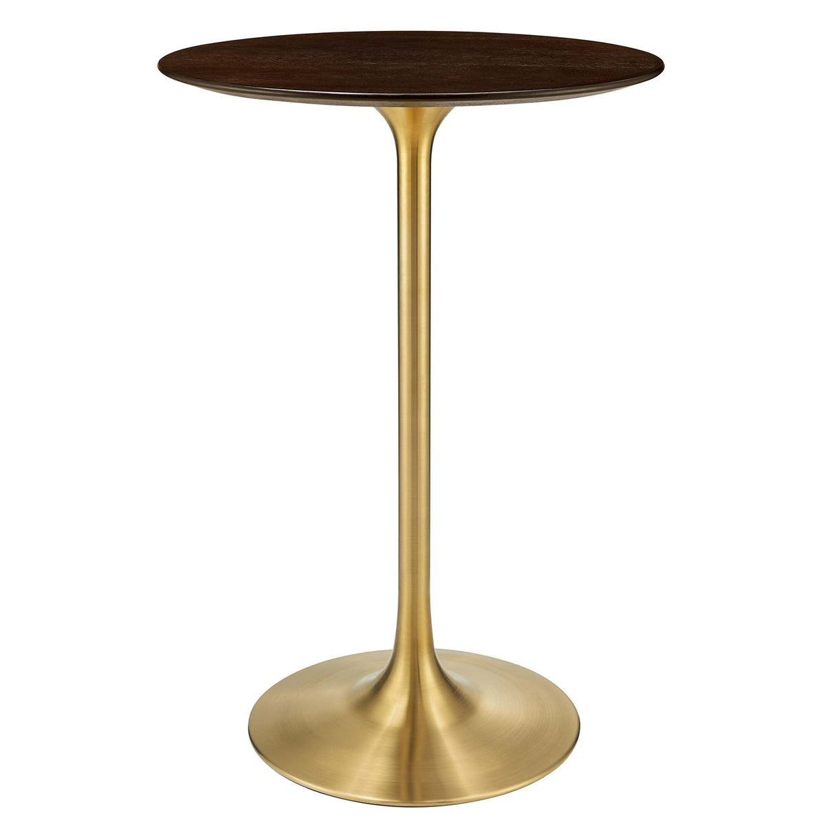 Lippa 28" Round Cherry Walnut Wood Bar Table, Gold Cherry Walnut