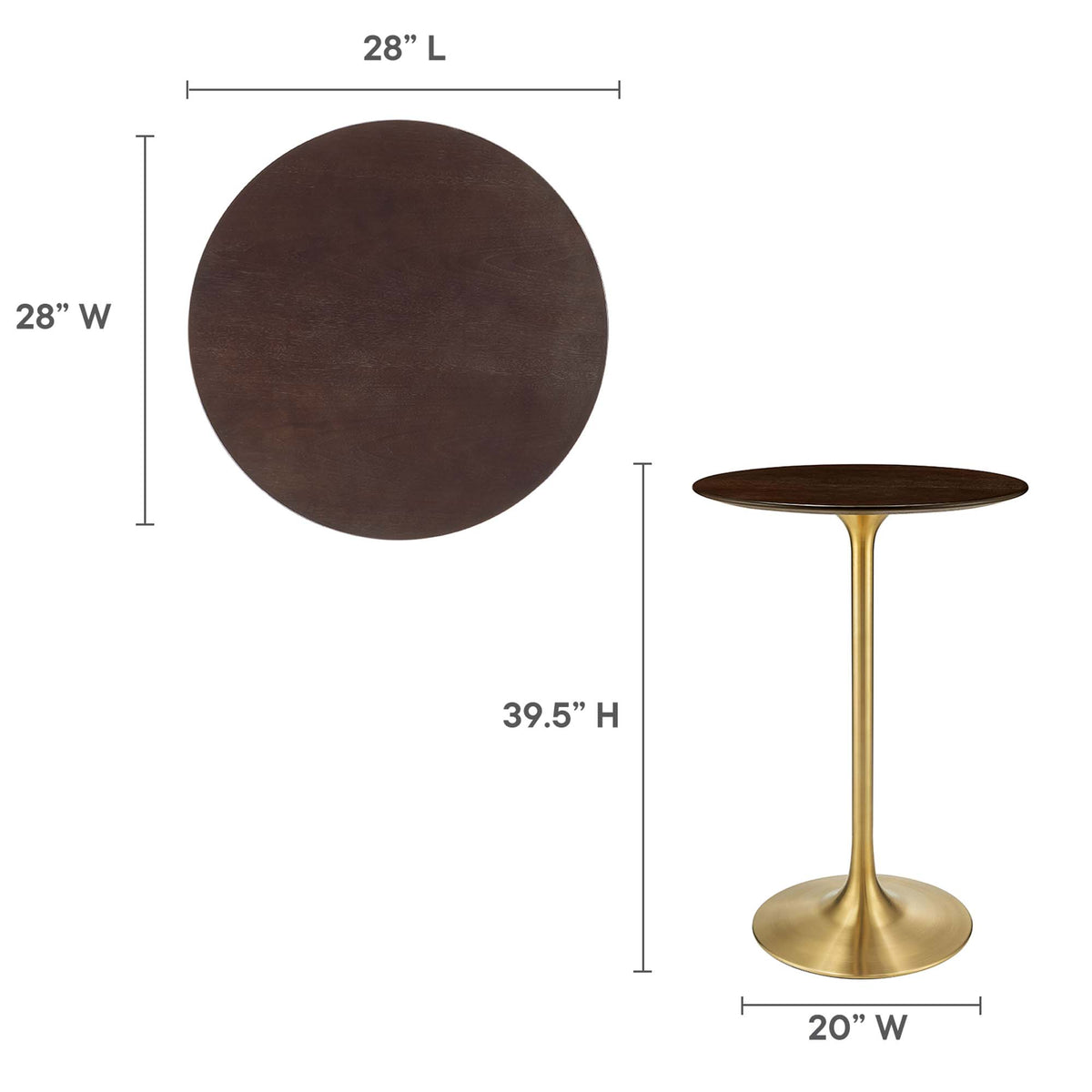 Lippa 28" Round Cherry Walnut Wood Bar Table, Gold Cherry Walnut