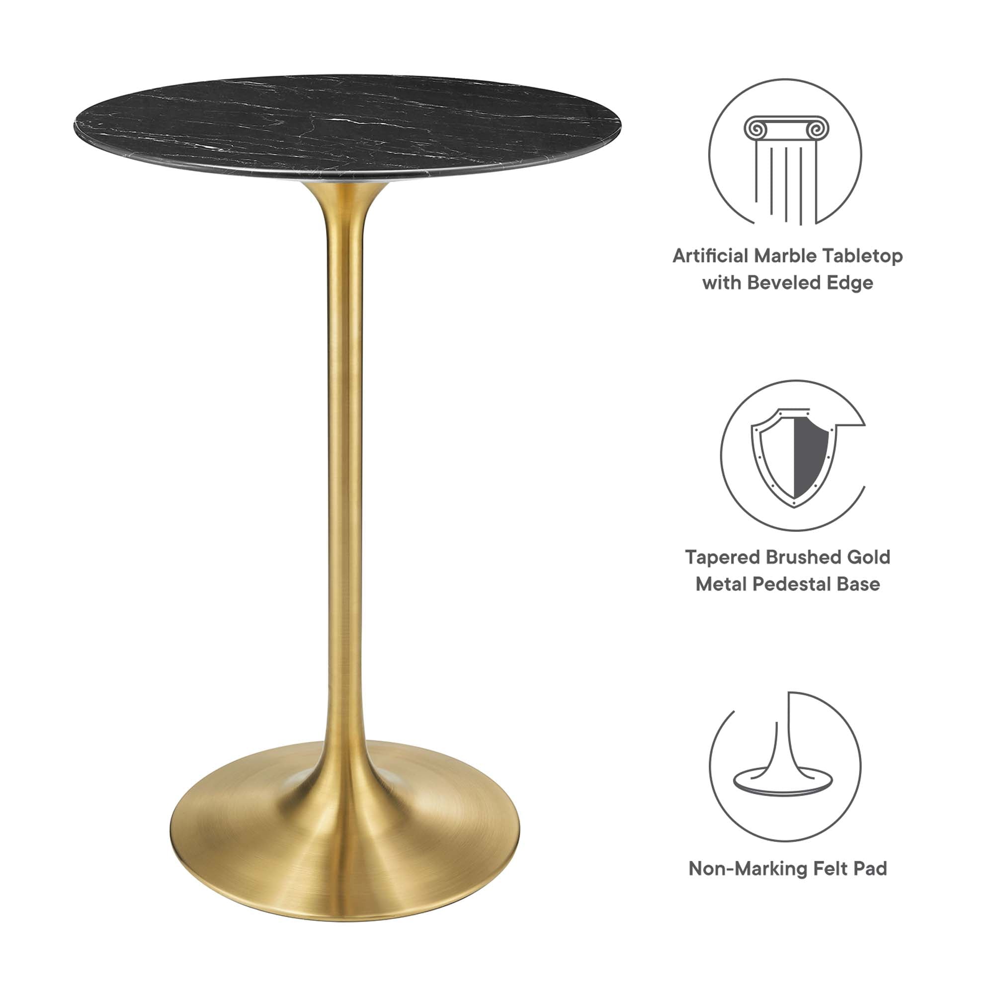 Lippa 28" Round Faux Marble Bar Table, Gold Black