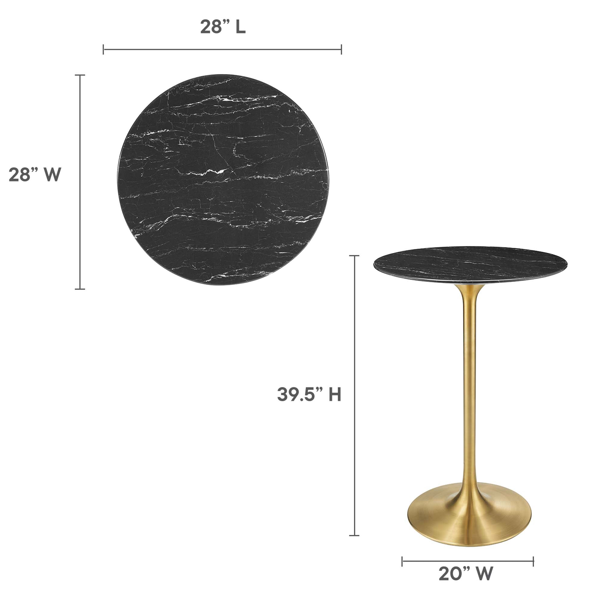 Lippa 28" Round Faux Marble Bar Table, Gold Black