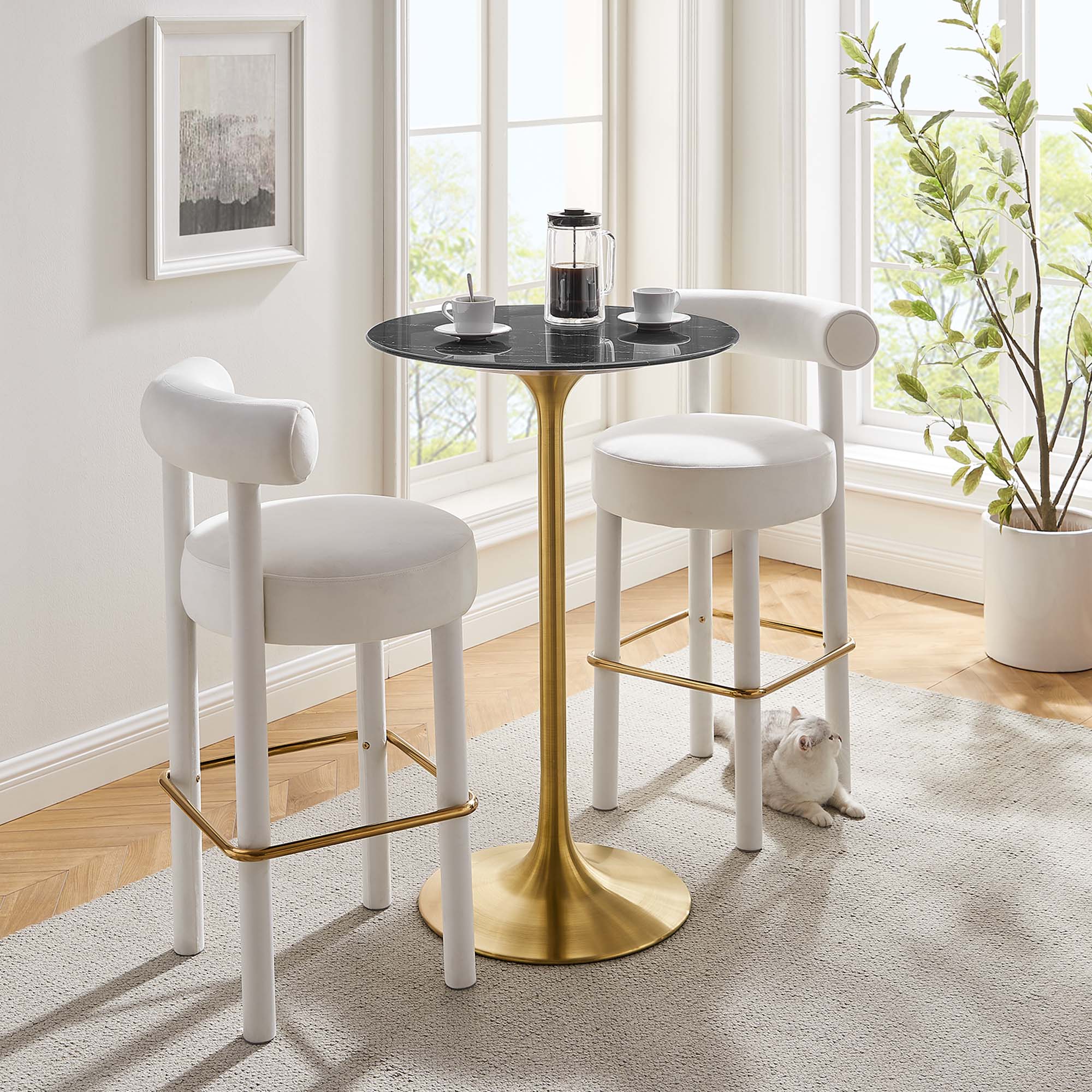 Lippa 28" Round Faux Marble Bar Table, Gold Black