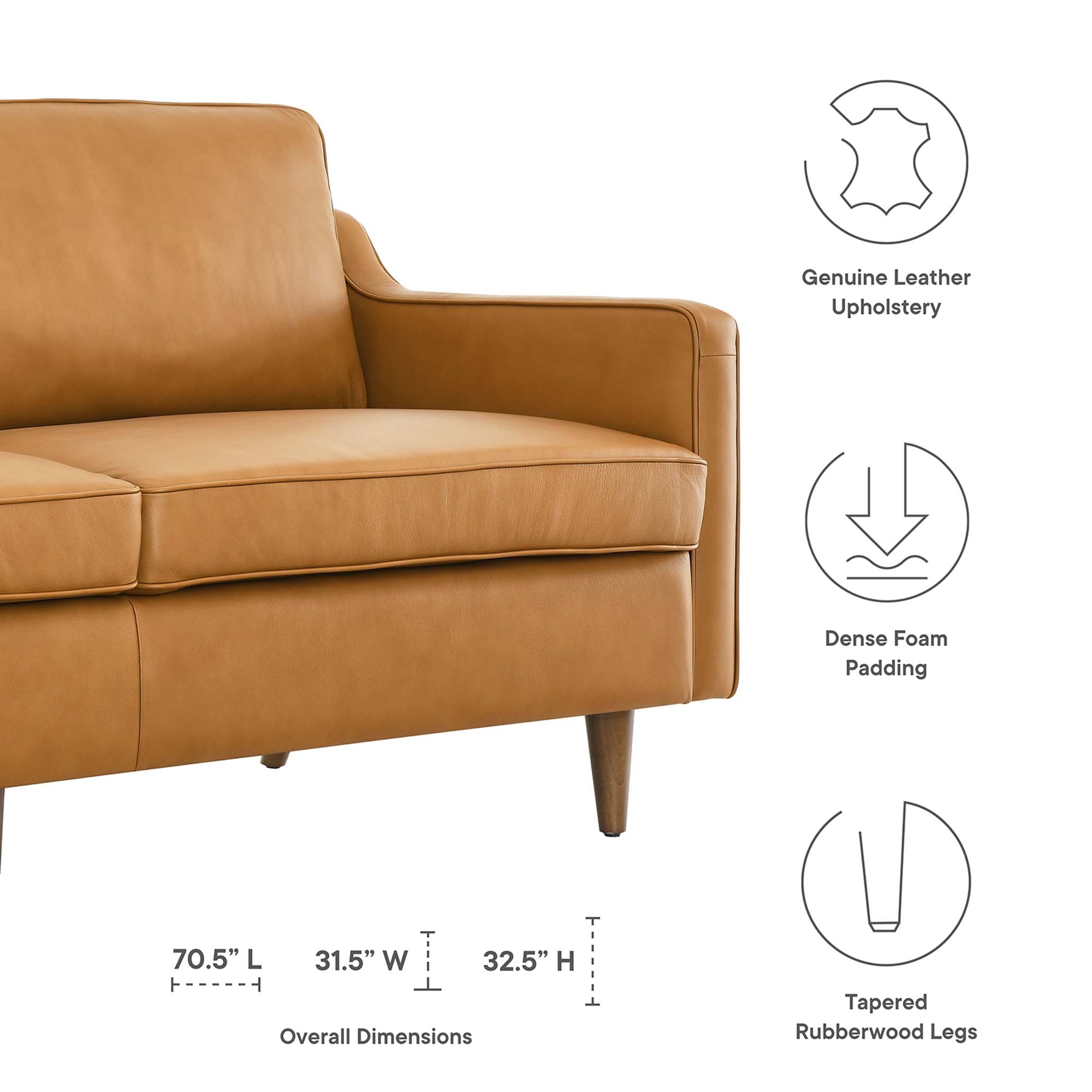 Impart Genuine Leather Sofa, Tan