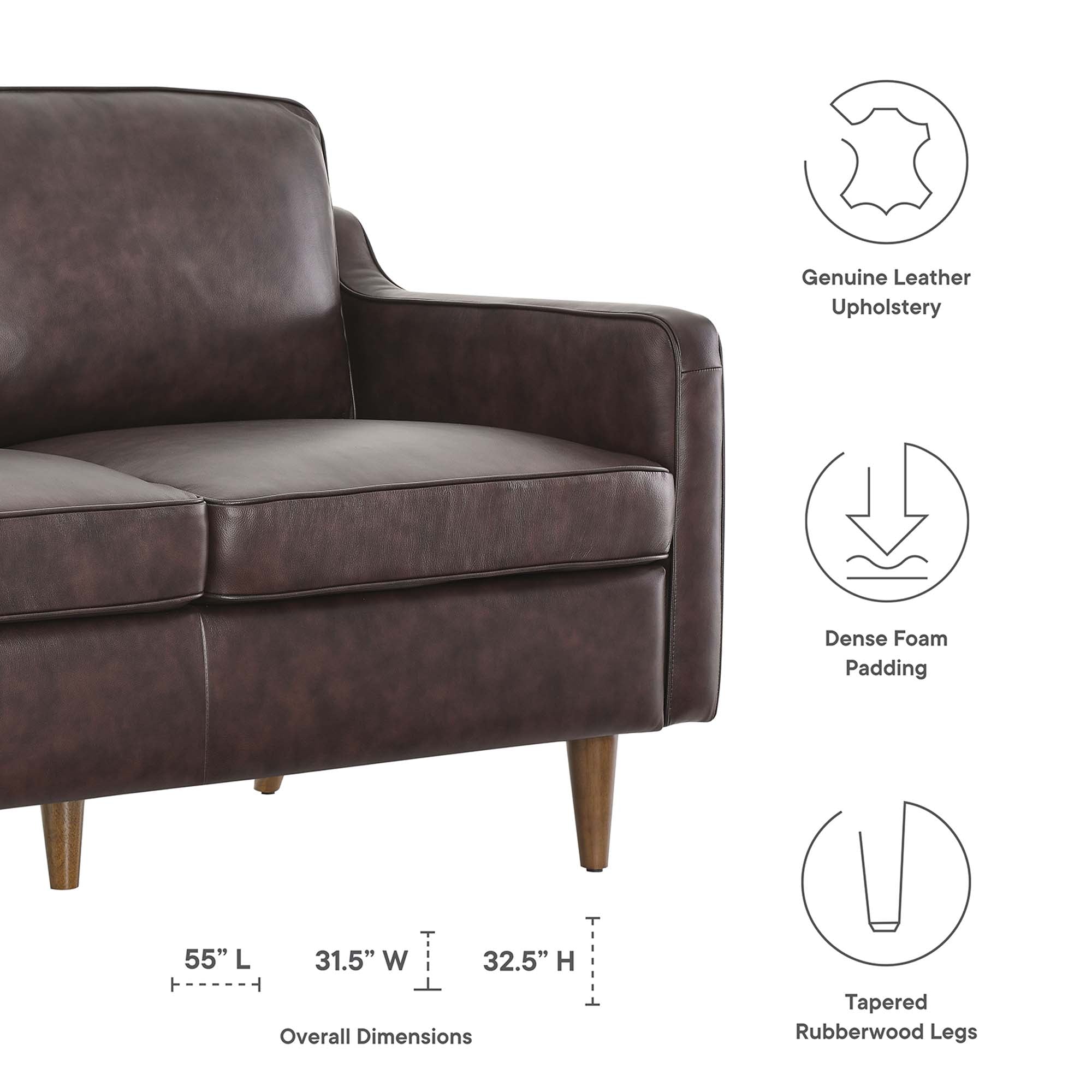 Impart Genuine Leather Loveseat, Brown