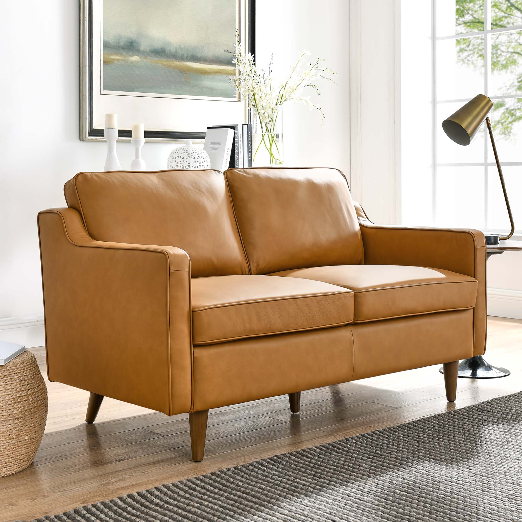 Impart Genuine Leather Loveseat, Tan
