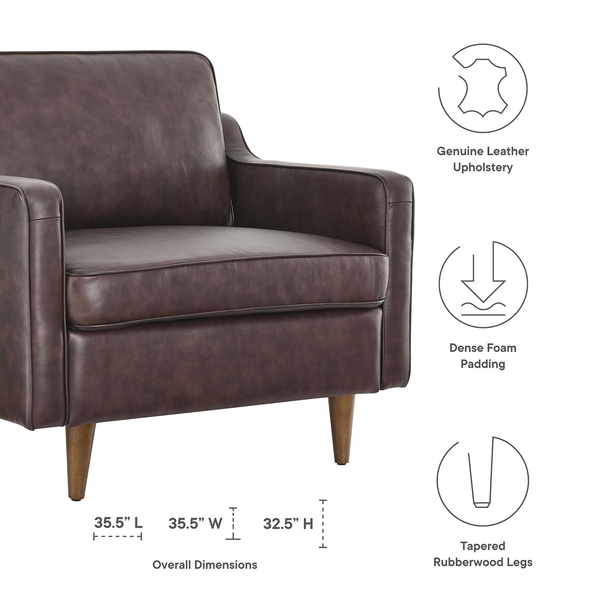 Impart Genuine Leather Armchair, Brown