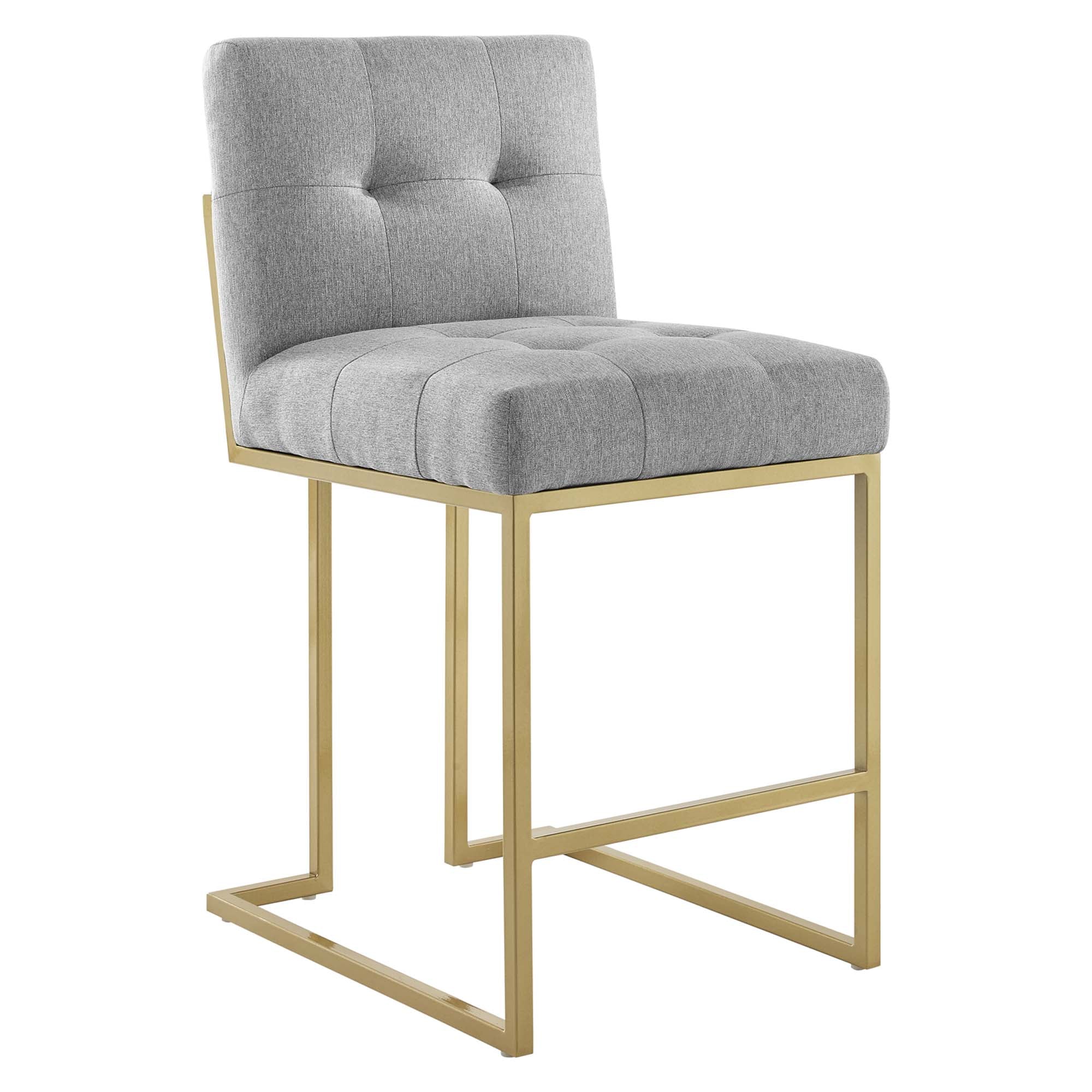 Privy Upholstered Fabric Counter Stool Set of 2, Gold Light Gray