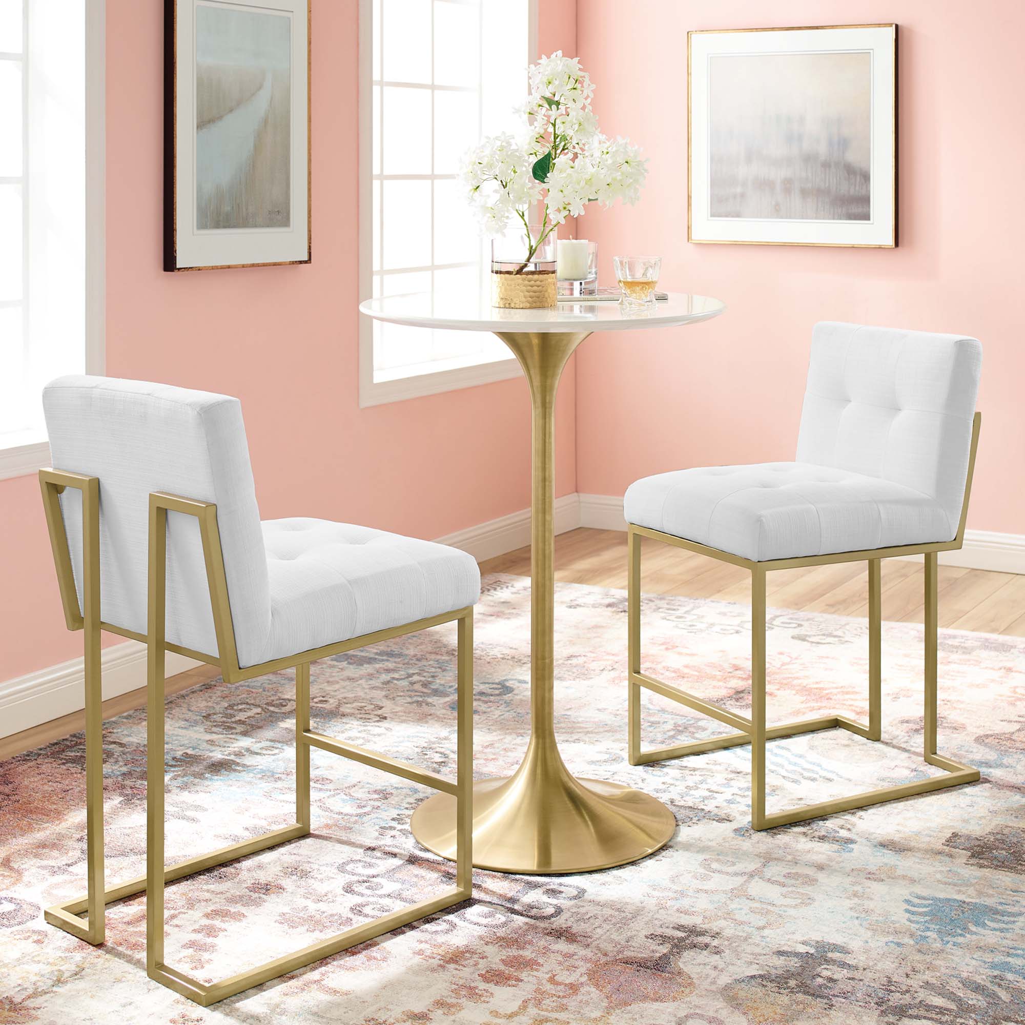 Privy Upholstered Fabric Counter Stool Set of 2, Gold White