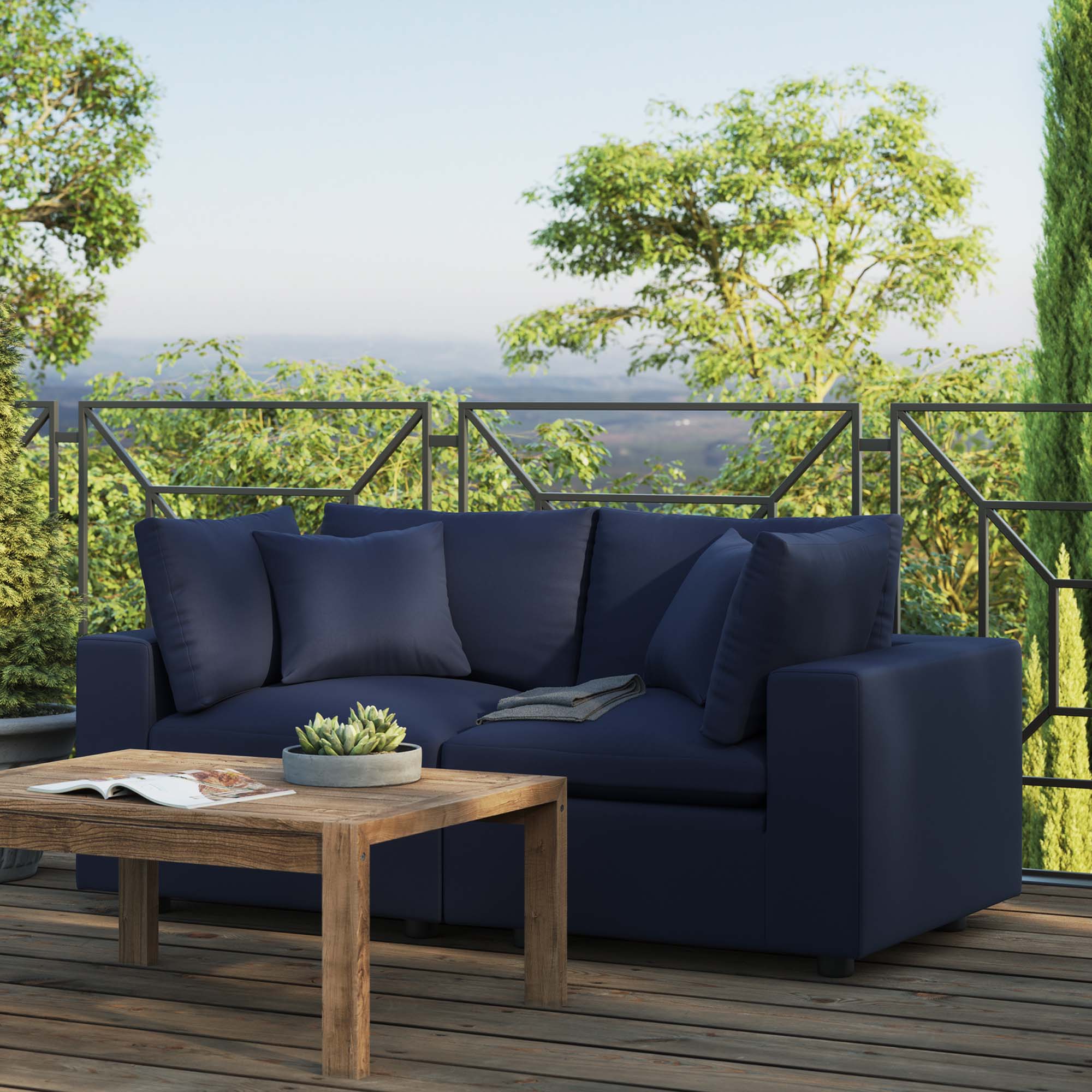 Commix Overstuffed Outdoor Patio Loveseat, Navy