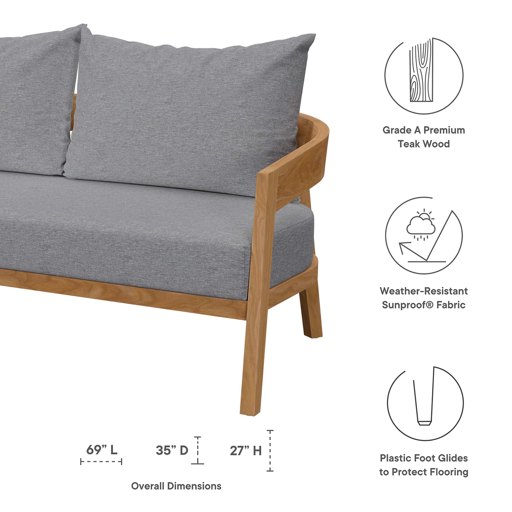 Brisbane Teak Wood Outdoor Patio Loveseat, Natural Gray
