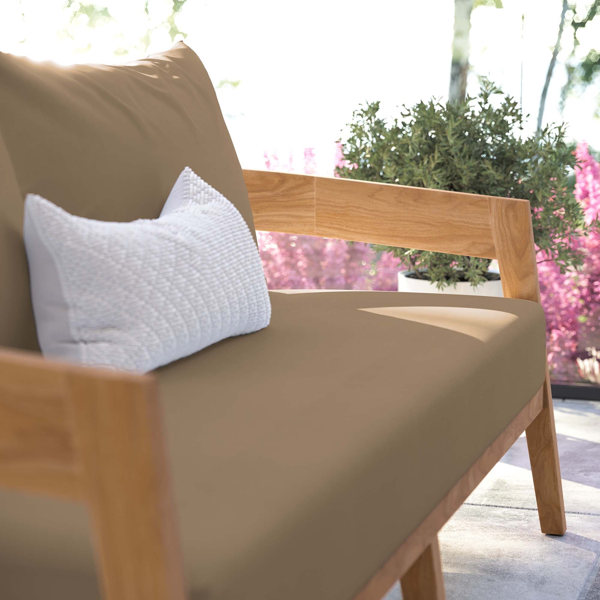 Brisbane Teak Wood Outdoor Patio Loveseat, Natural Light Brown