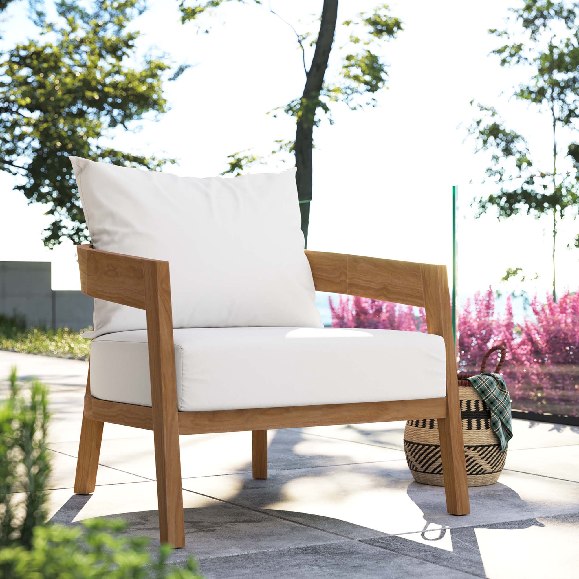 Brisbane Teak Wood Outdoor Patio Armchair, Natural White