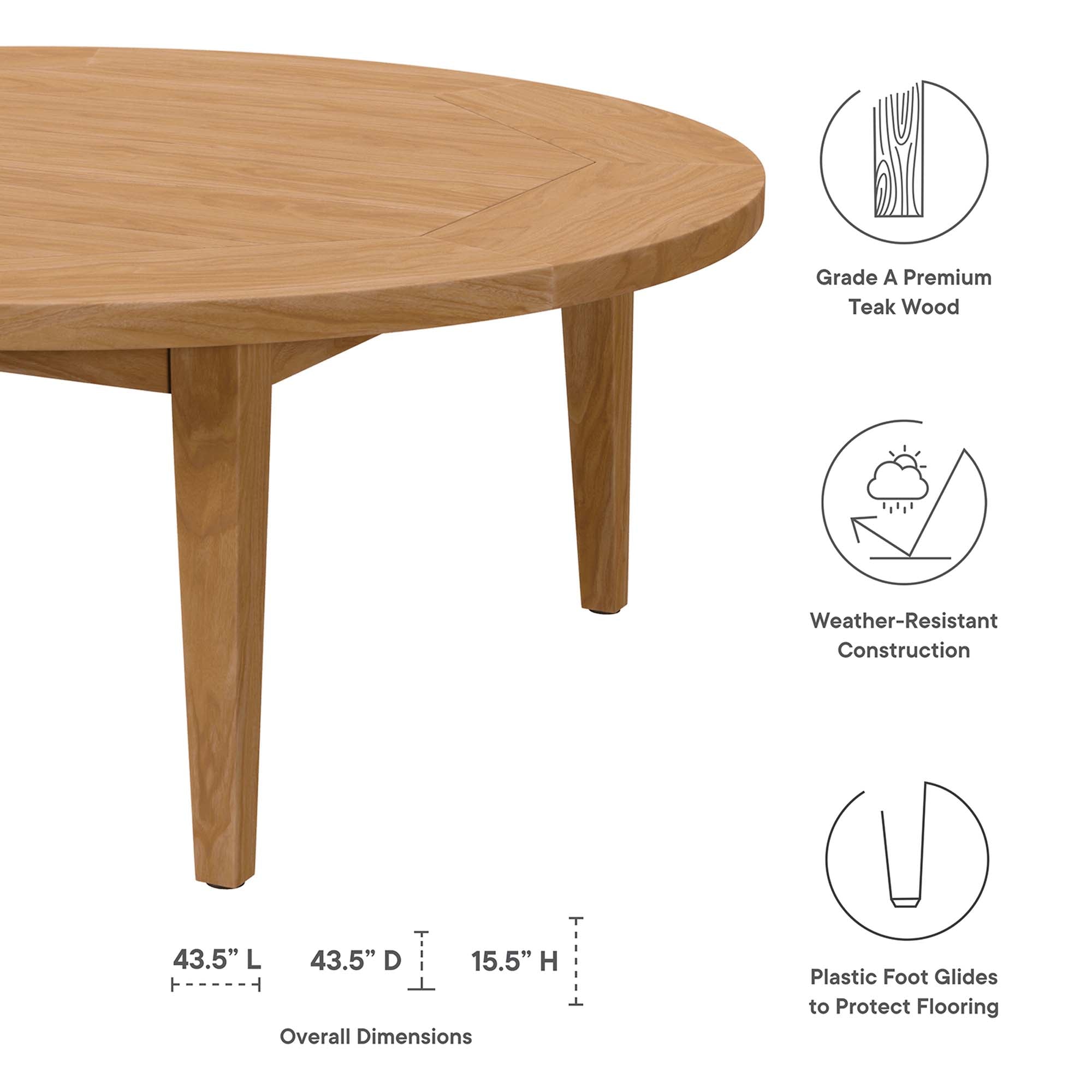 Brisbane Teak Wood Outdoor Patio Coffee Table, Natural