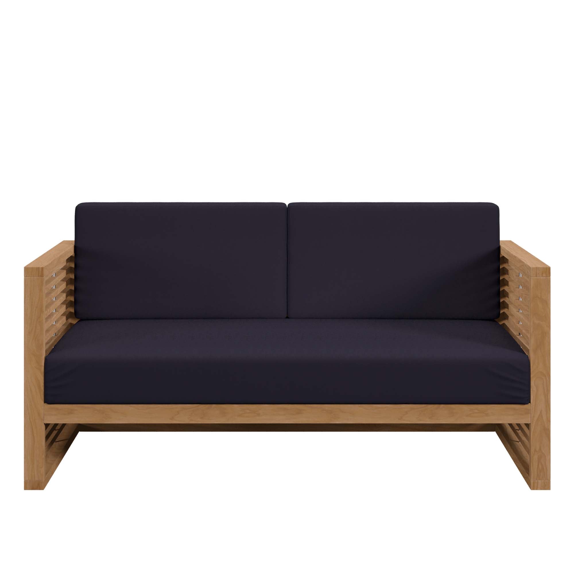 Carlsbad Teak Wood Outdoor Patio Loveseat, Natural Navy