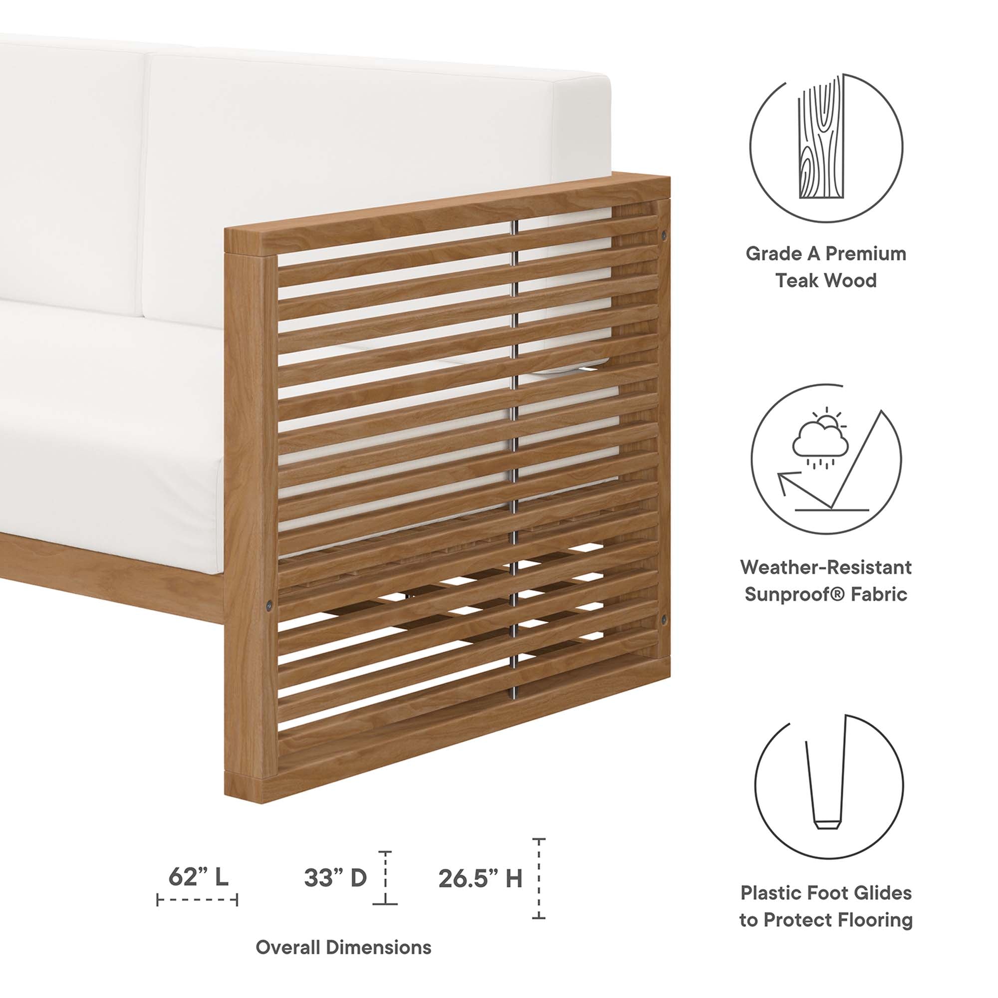 Carlsbad Teak Wood Outdoor Patio Loveseat, Natural White