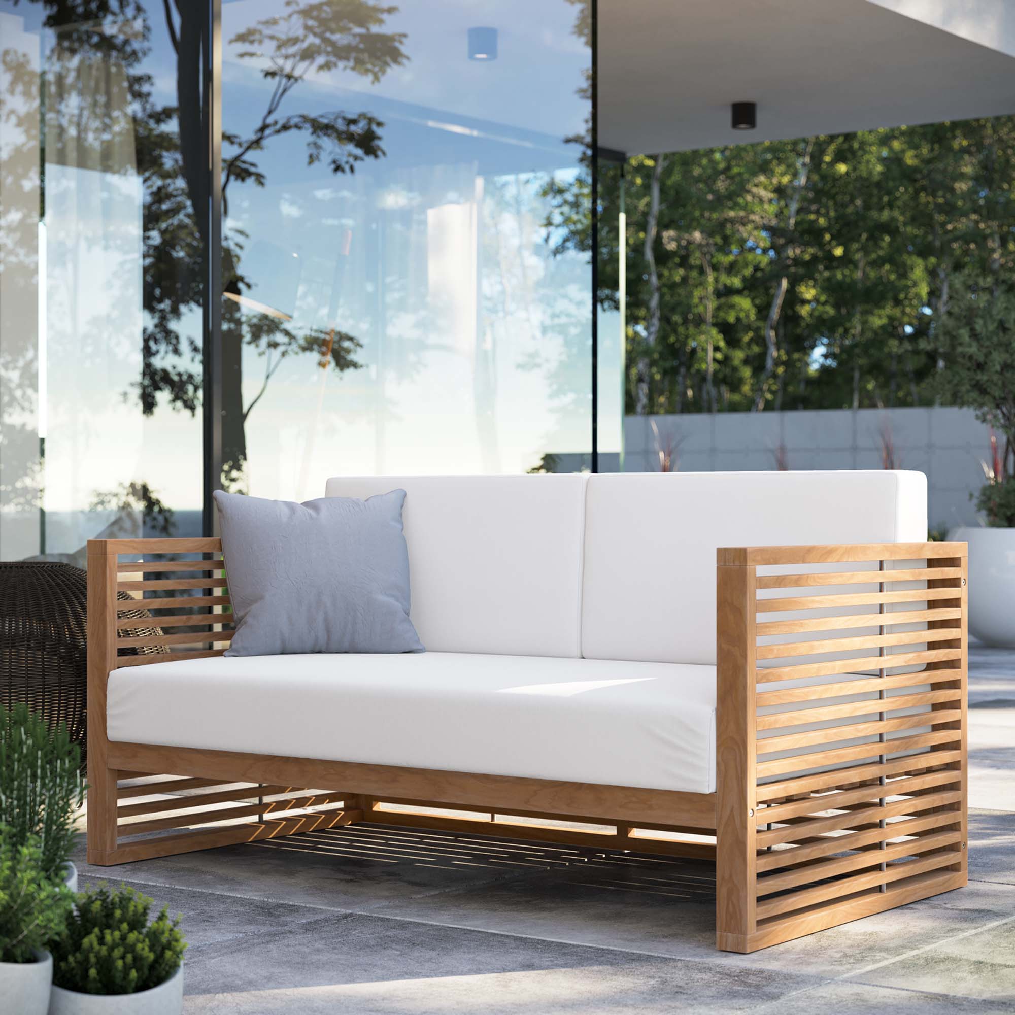Carlsbad Teak Wood Outdoor Patio Loveseat, Natural White