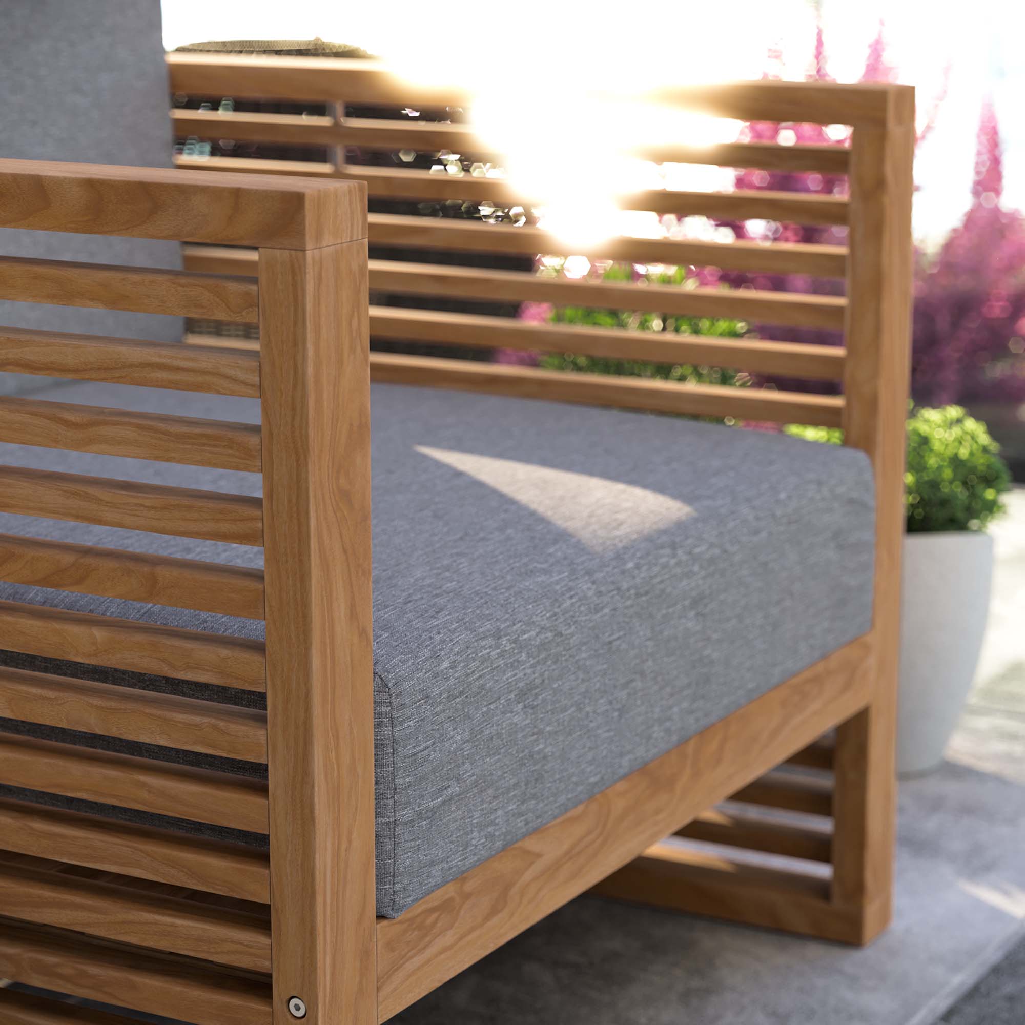 Carlsbad Teak Wood Outdoor Patio Armchair, Natural Gray