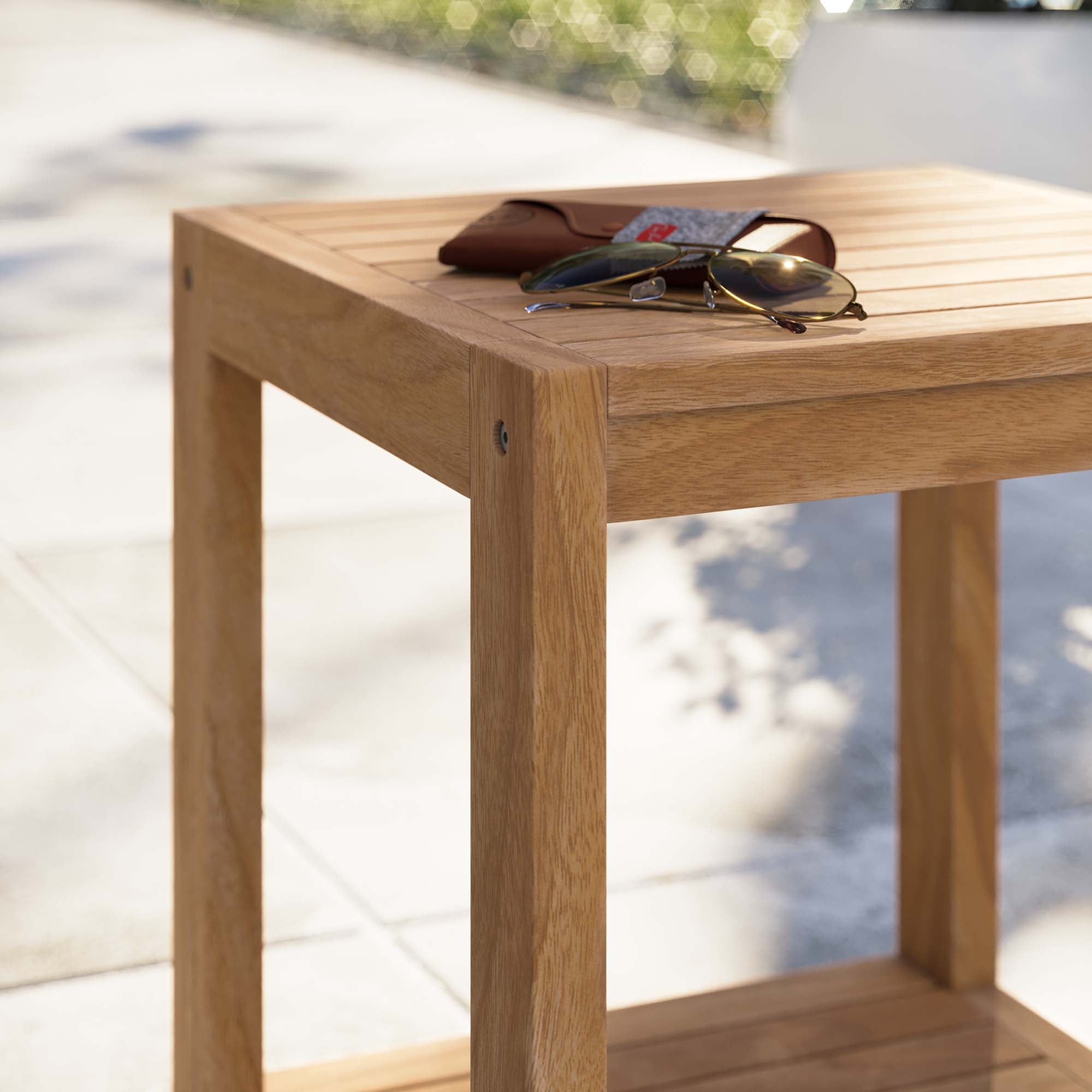 Carlsbad Teak Wood Outdoor Patio Side Table, Natural