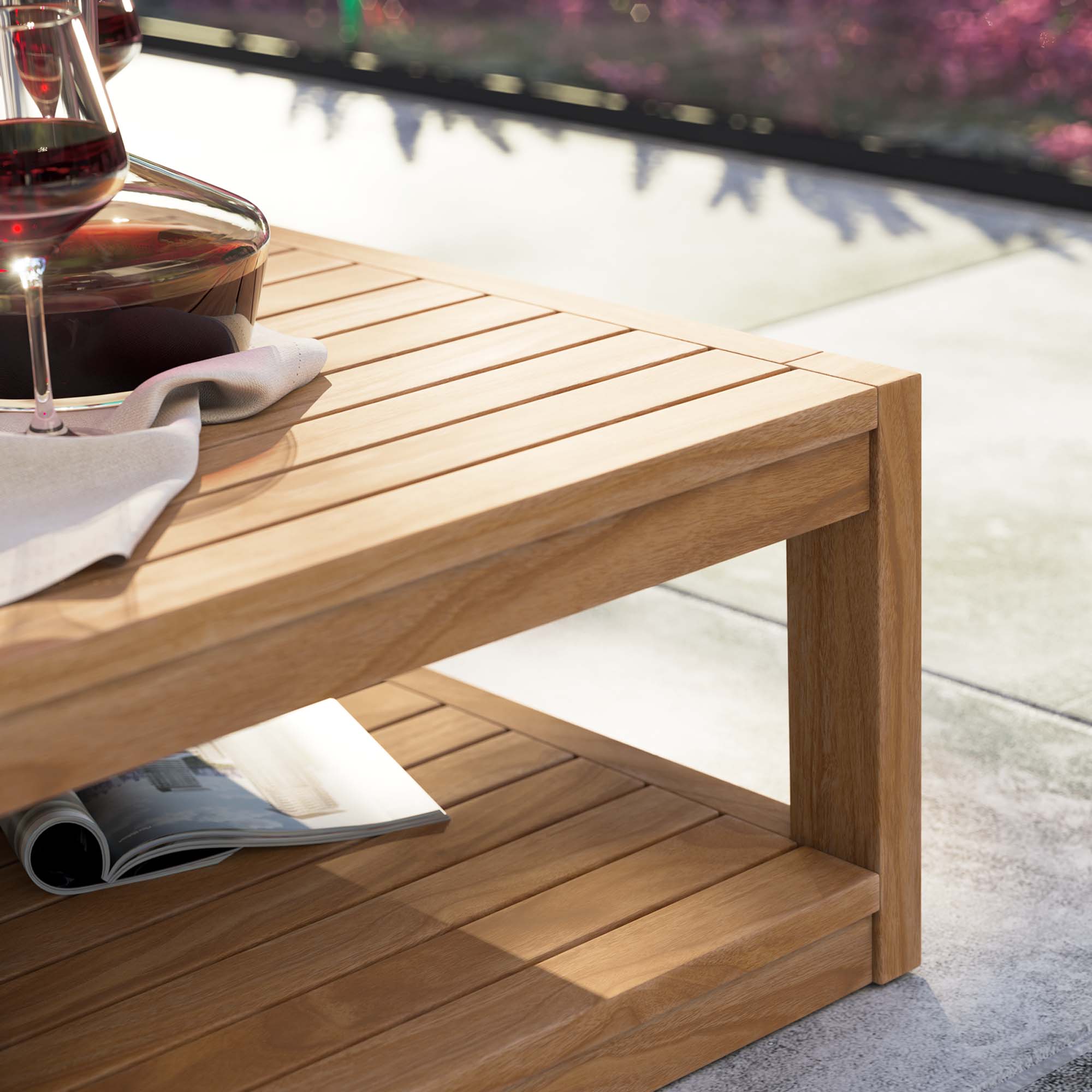Carlsbad Teak Wood Outdoor Patio Coffee Table, Natural