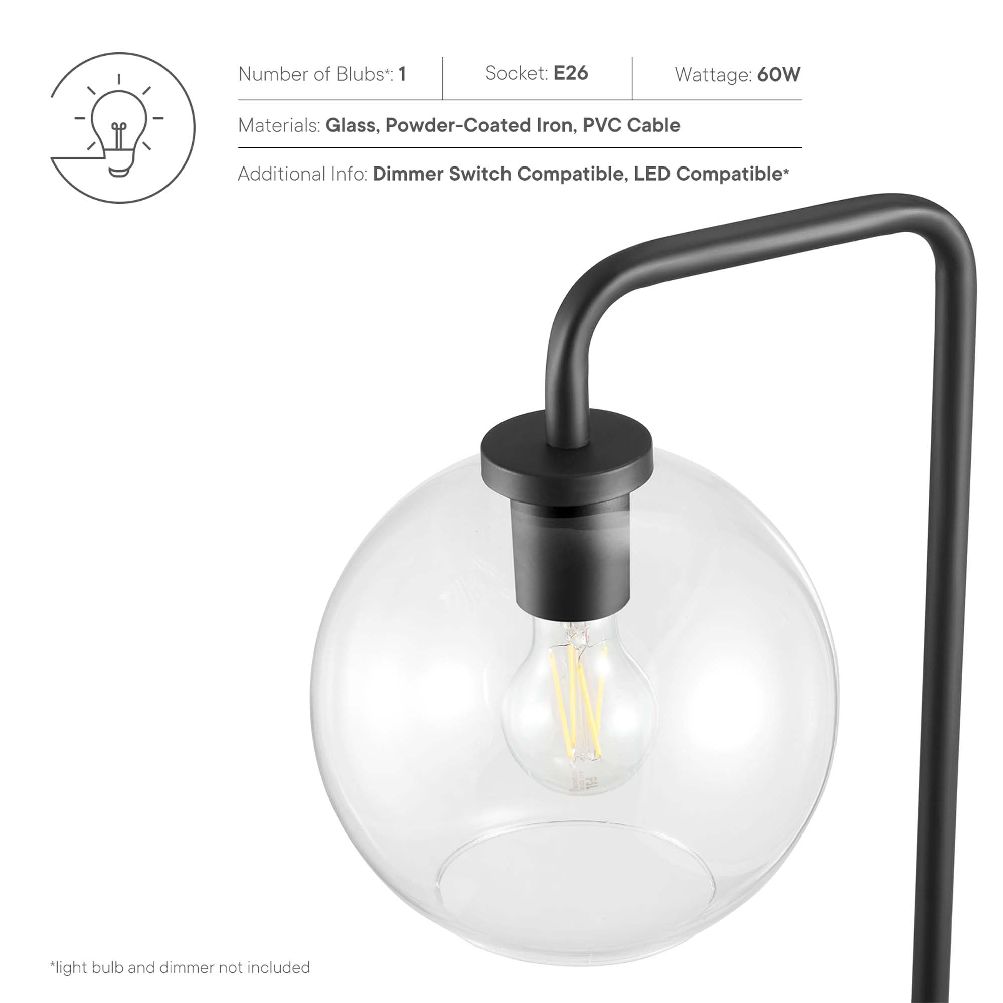 Silo Glass Globe Glass and Metal Floor Lamp, Black