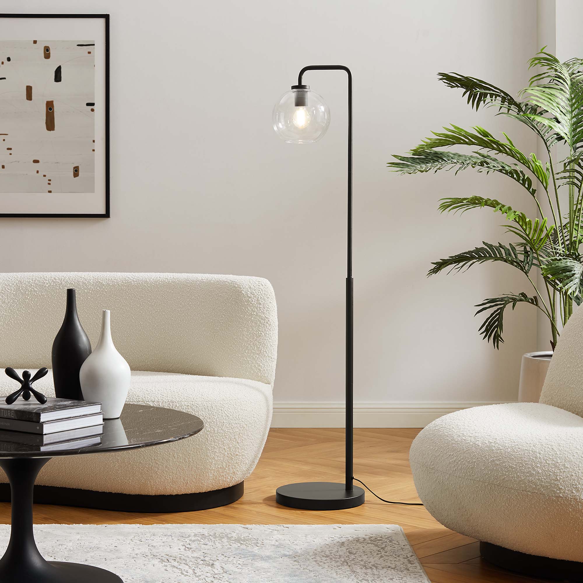 Silo Glass Globe Glass and Metal Floor Lamp, Black