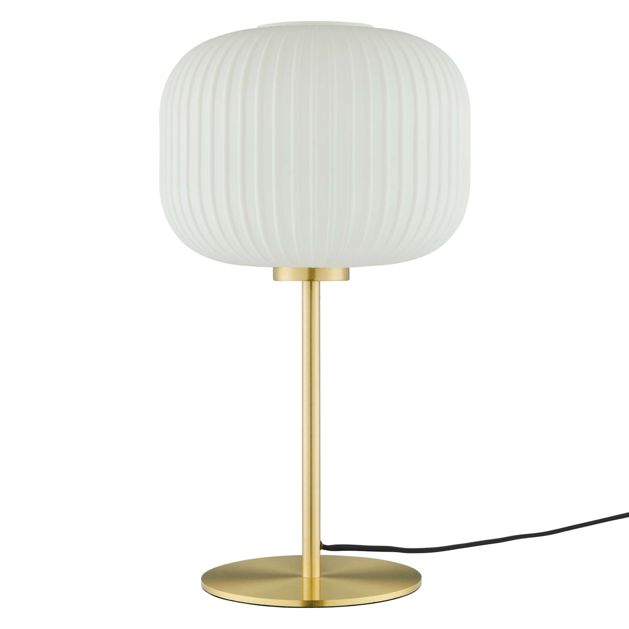 Reprise Glass Sphere Glass and Metal Table Lamp, White Satin Brass