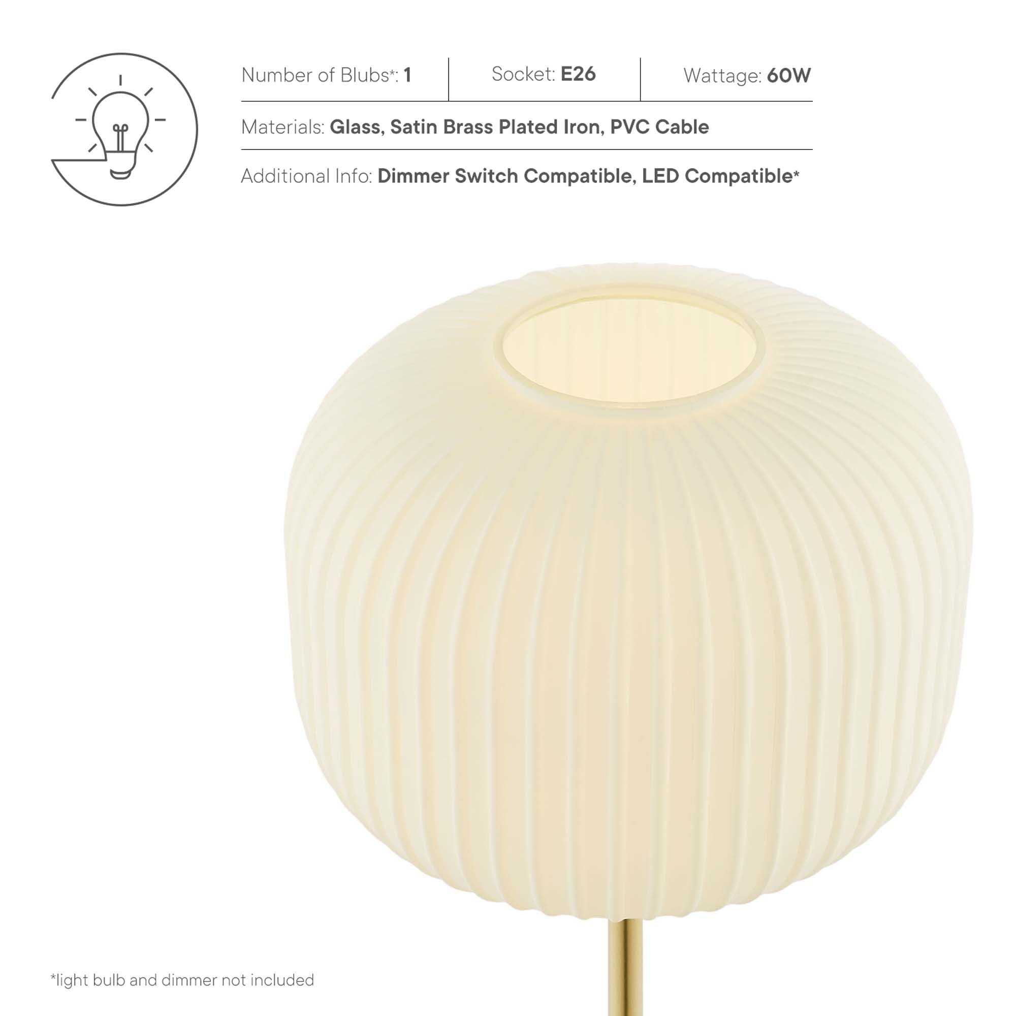 Reprise Glass Sphere Glass and Metal Table Lamp, White Satin Brass
