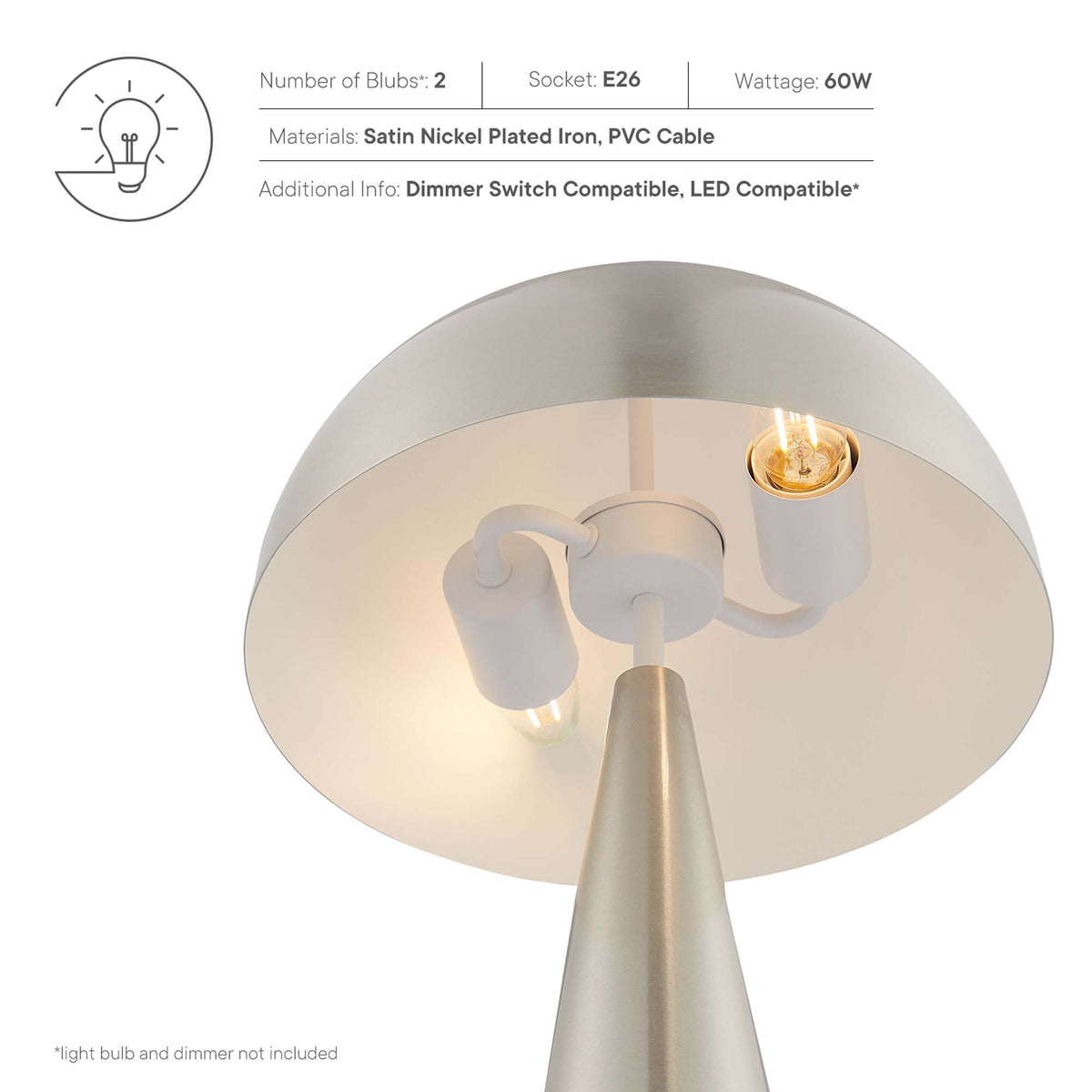 Selena Metal Table Lamp, Satin Nickel