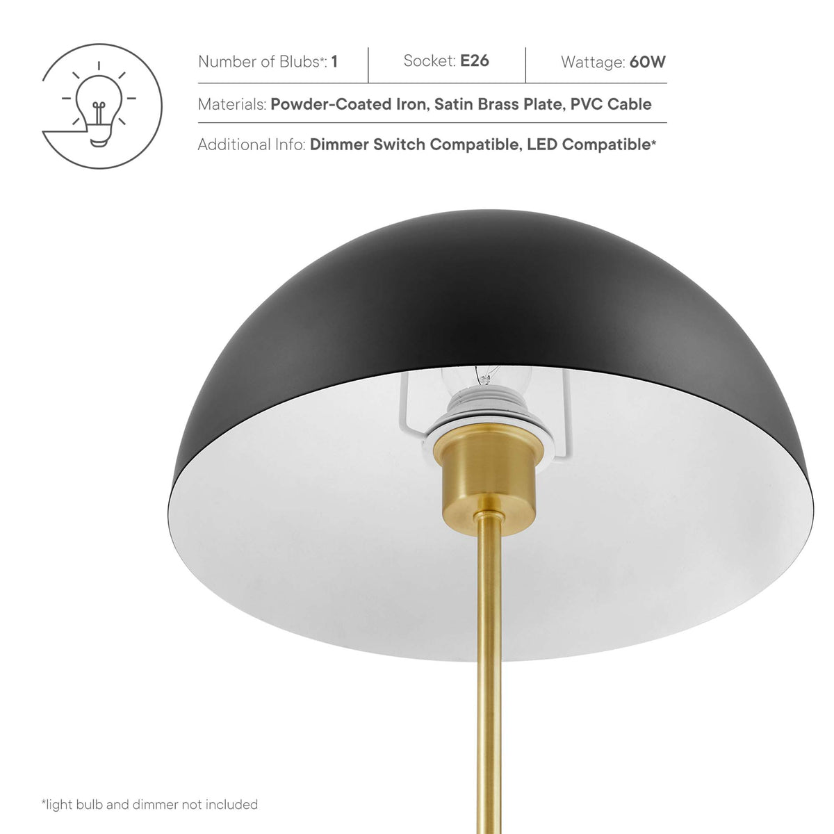 Ideal Metal Table Lamp, Black Satin Brass