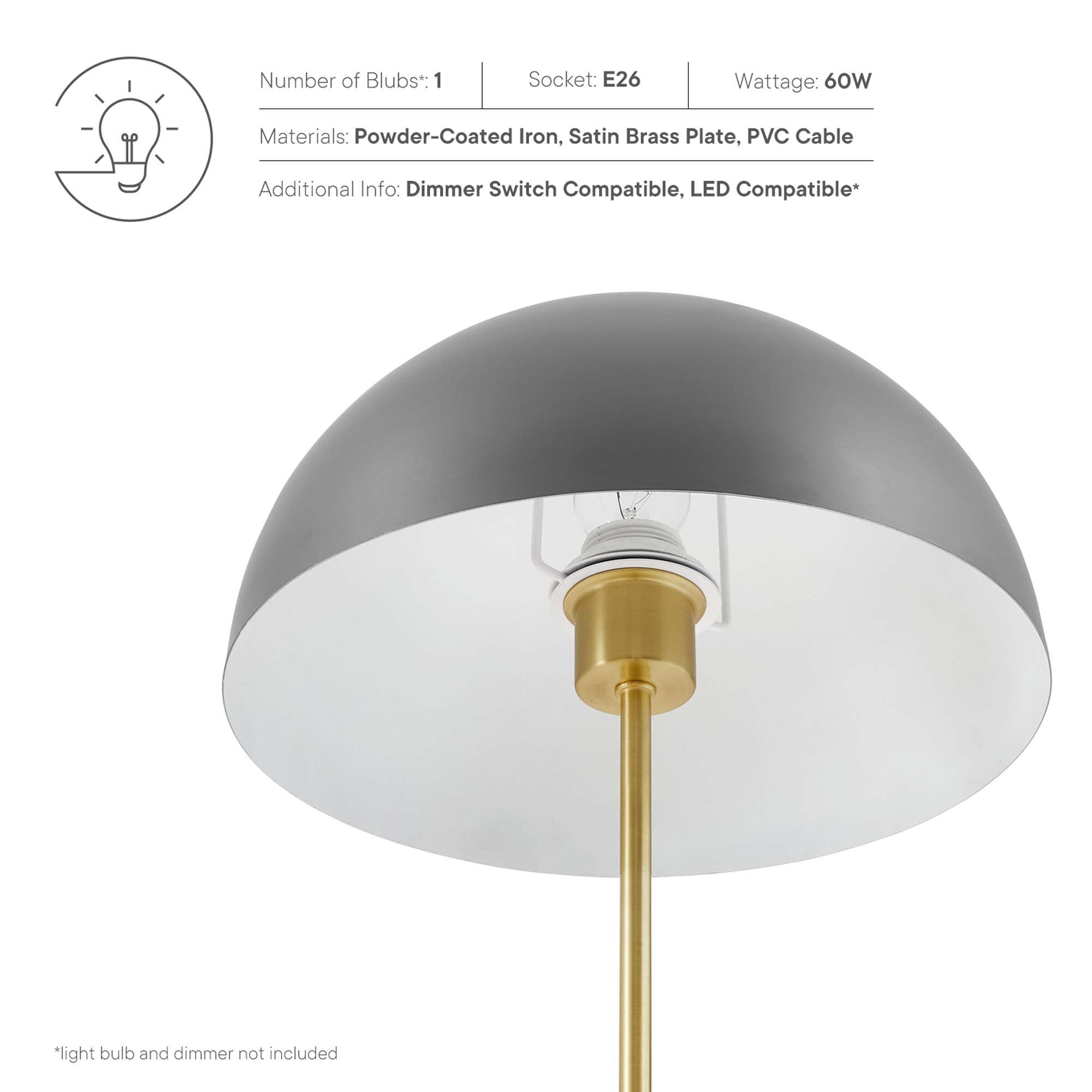Ideal Metal Table Lamp, Gray Satin Brass