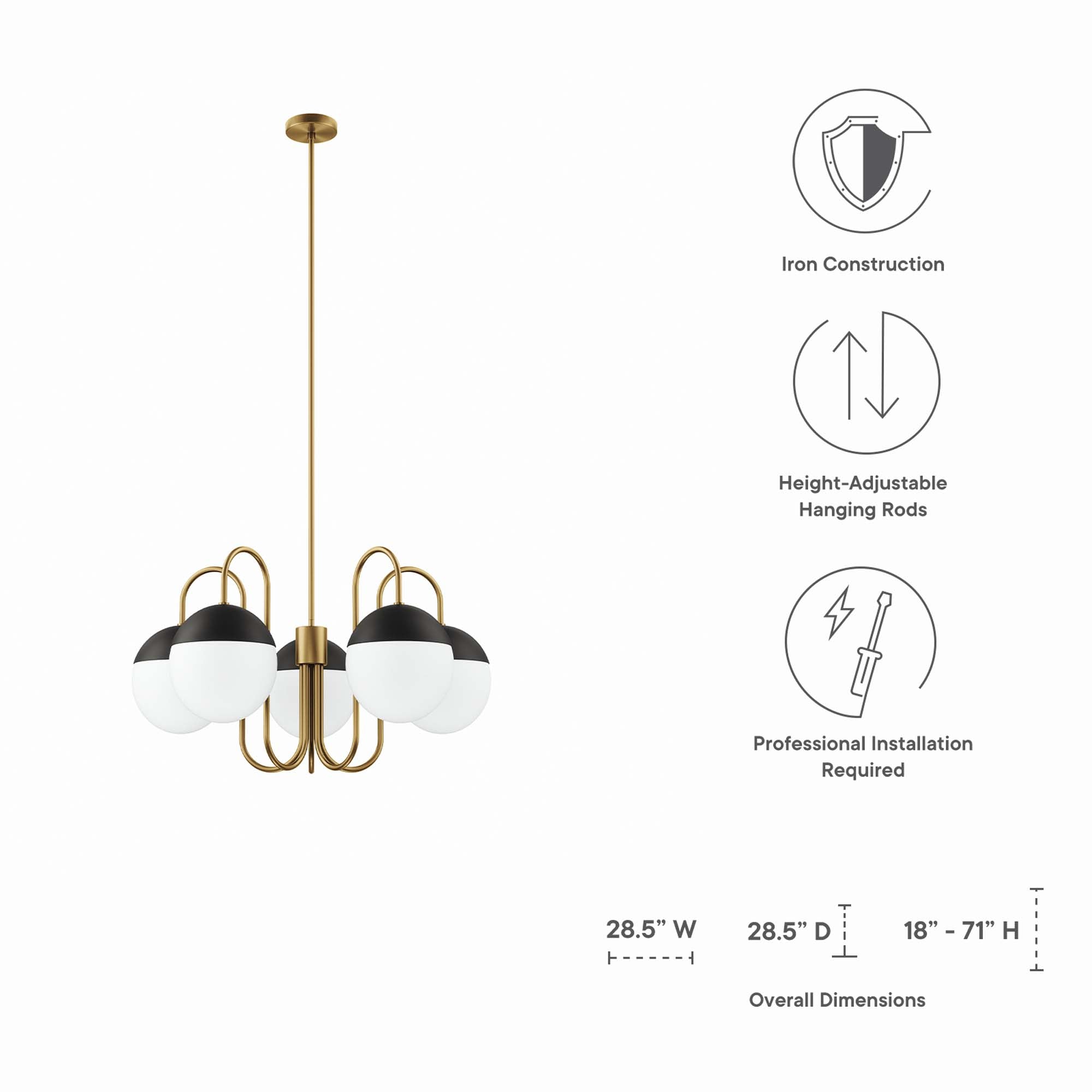 Stellar 5-Light Chandelier, Opal Satin Brass