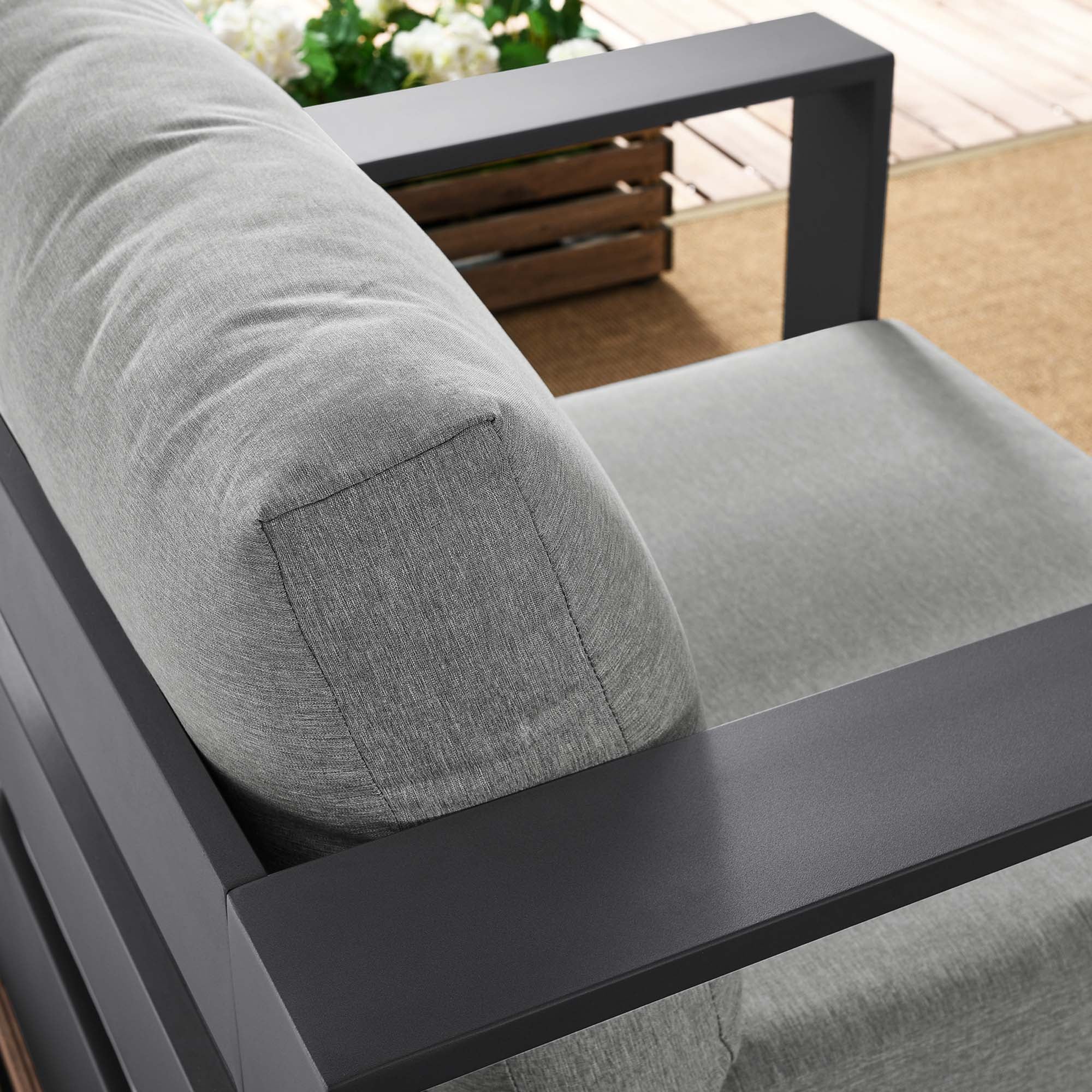 Tahoe Outdoor Patio Powder-Coated Aluminum Armchair, Gray Gray
