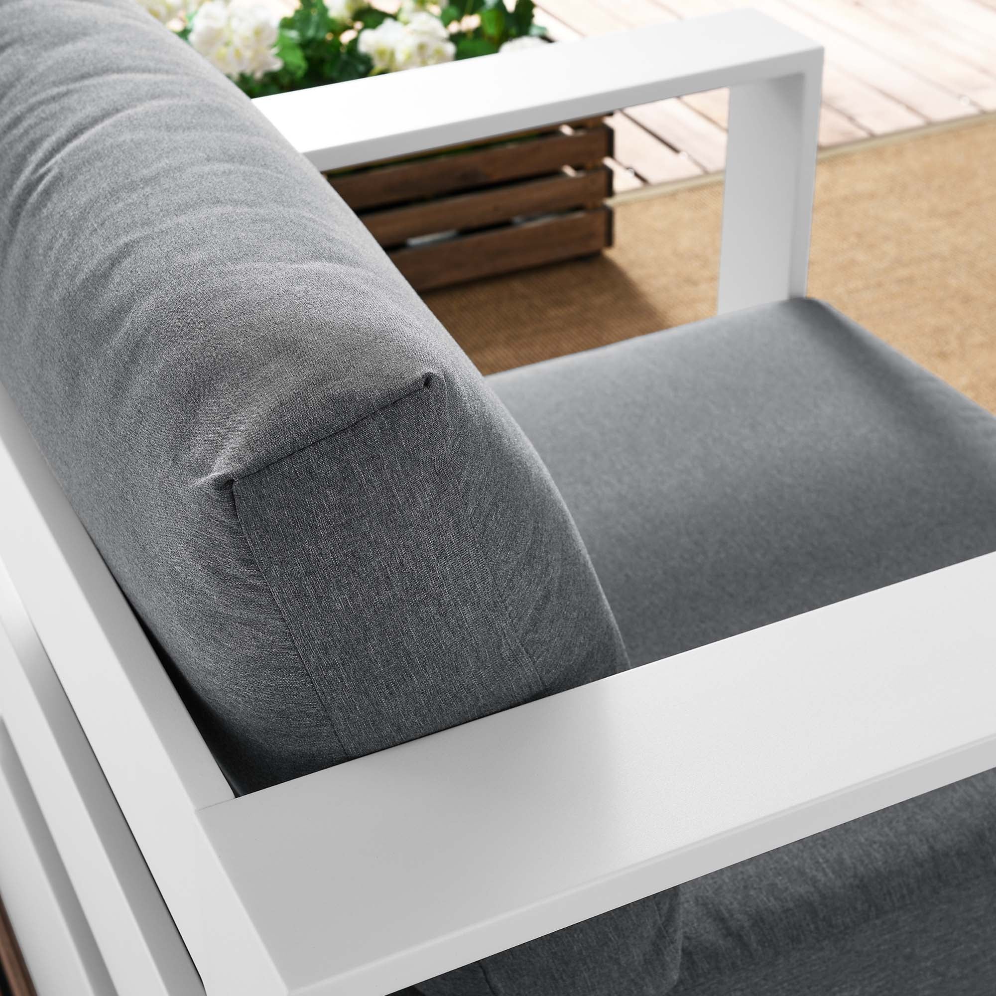Tahoe Outdoor Patio Powder-Coated Aluminum Armchair, White Charcoal