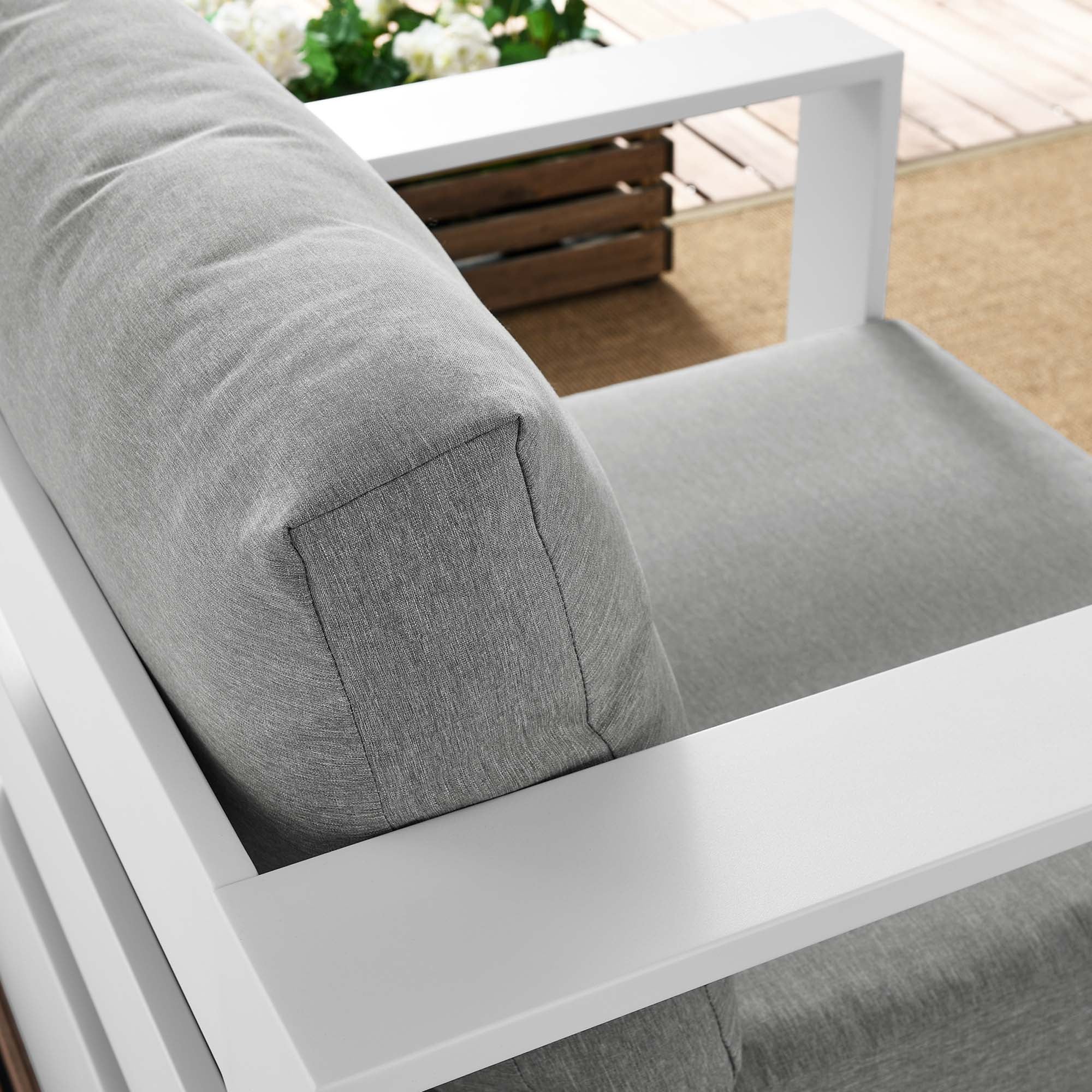 Tahoe Outdoor Patio Powder-Coated Aluminum Armchair, White Gray