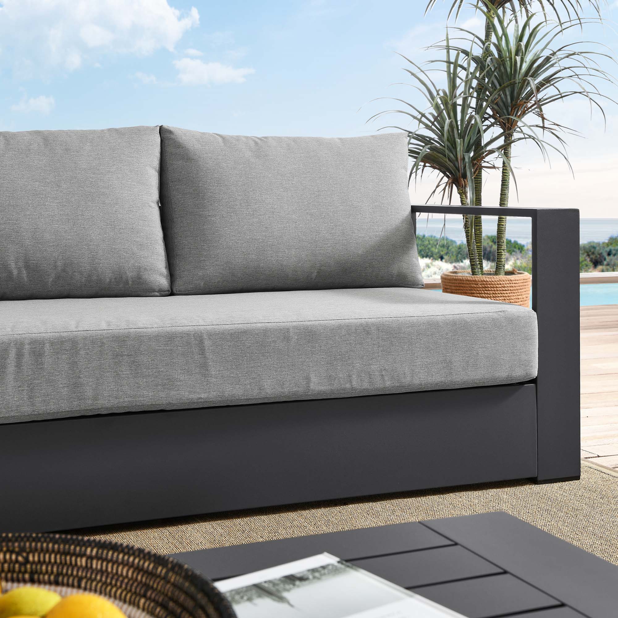 Tahoe Outdoor Patio Powder-Coated Aluminum Sofa, Gray Gray