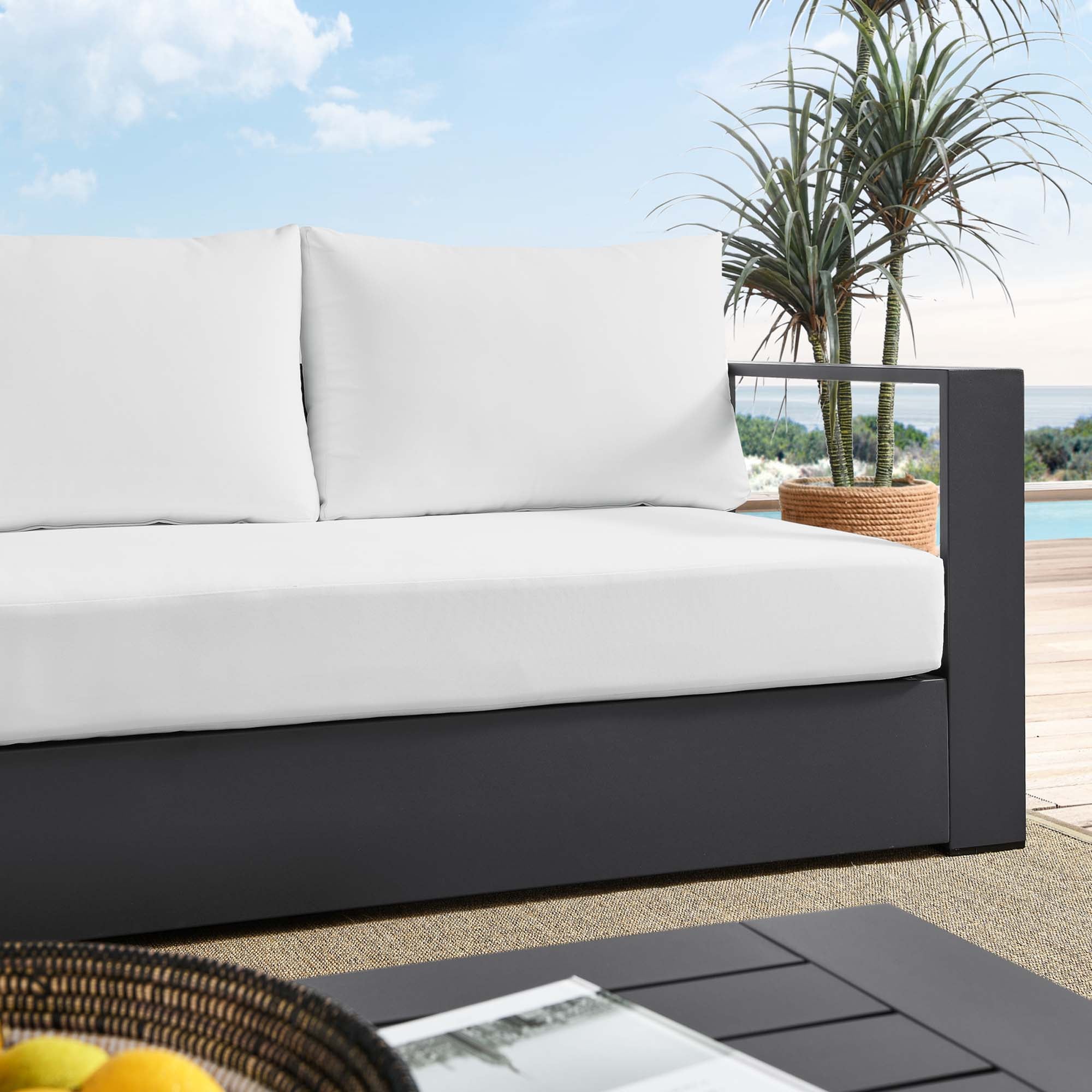 Tahoe Outdoor Patio Powder-Coated Aluminum Sofa, Gray White
