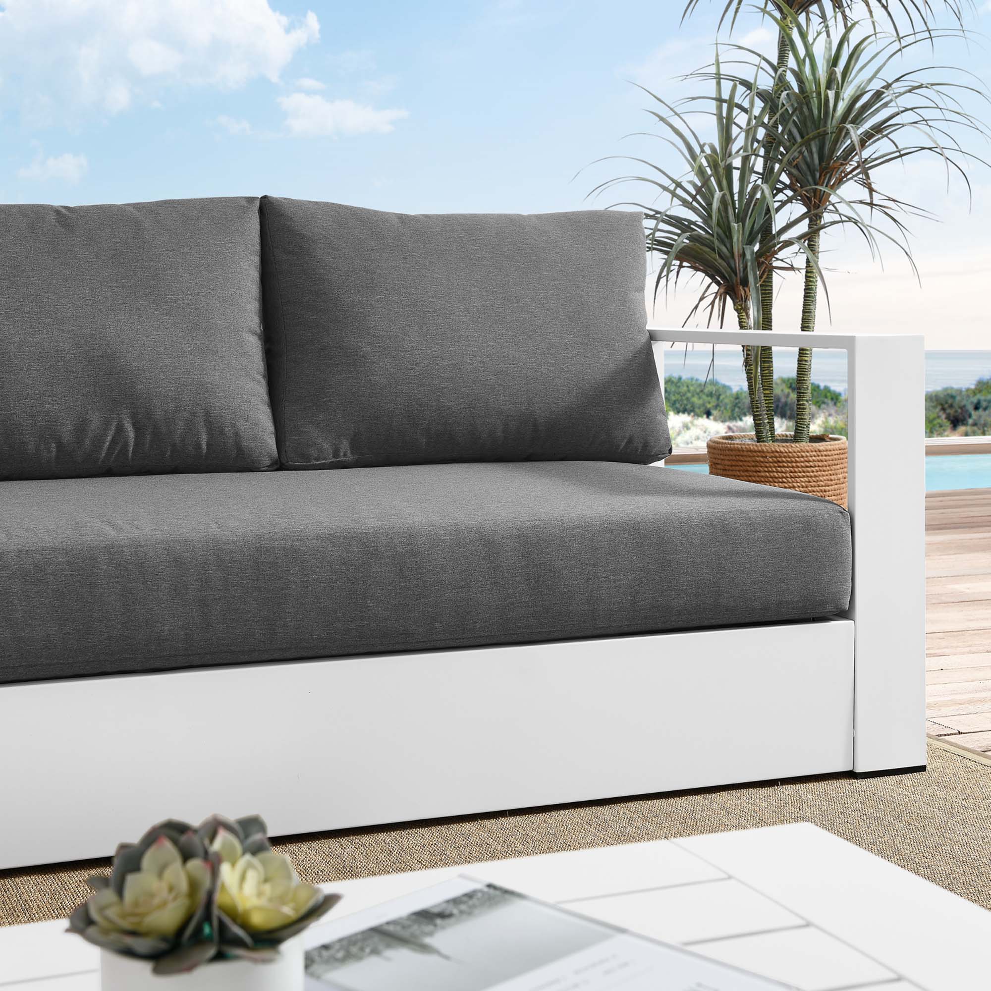 Tahoe Outdoor Patio Powder-Coated Aluminum Sofa, White Charcoal