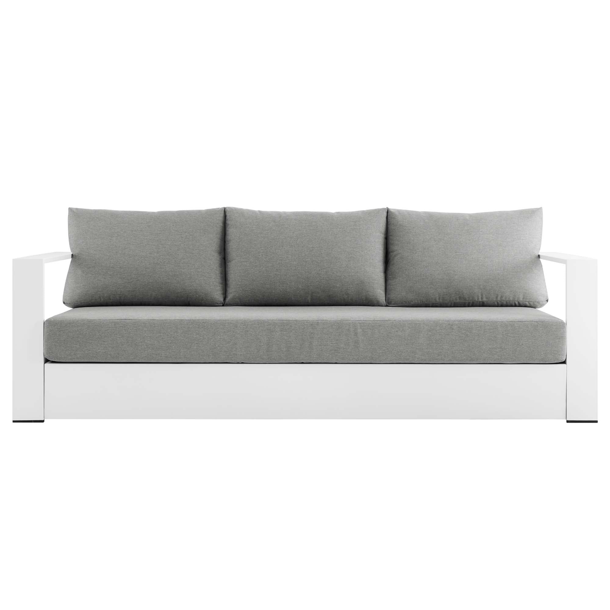 Tahoe Outdoor Patio Powder-Coated Aluminum Sofa, White Gray