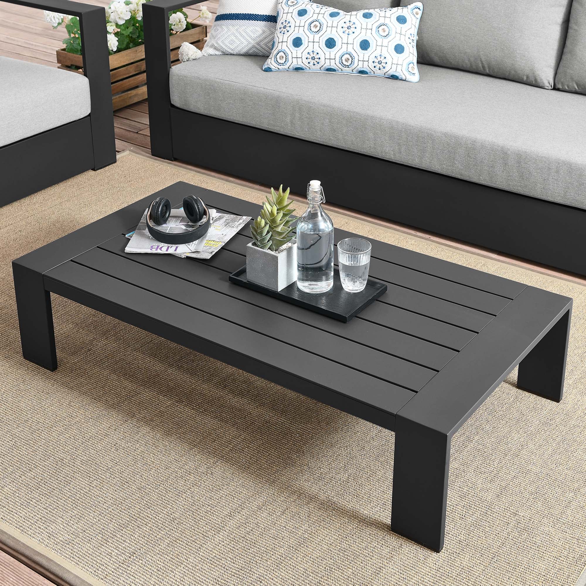 Tahoe Outdoor Patio Powder-Coated Aluminum Coffee Table, Gray