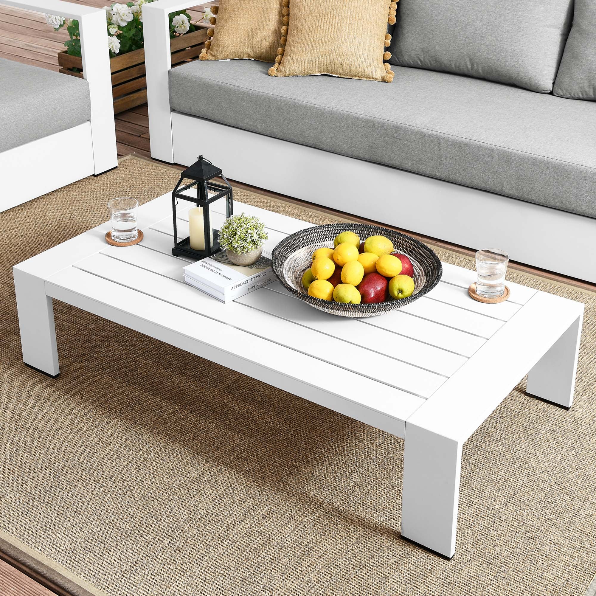Tahoe Outdoor Patio Powder-Coated Aluminum Coffee Table, White
