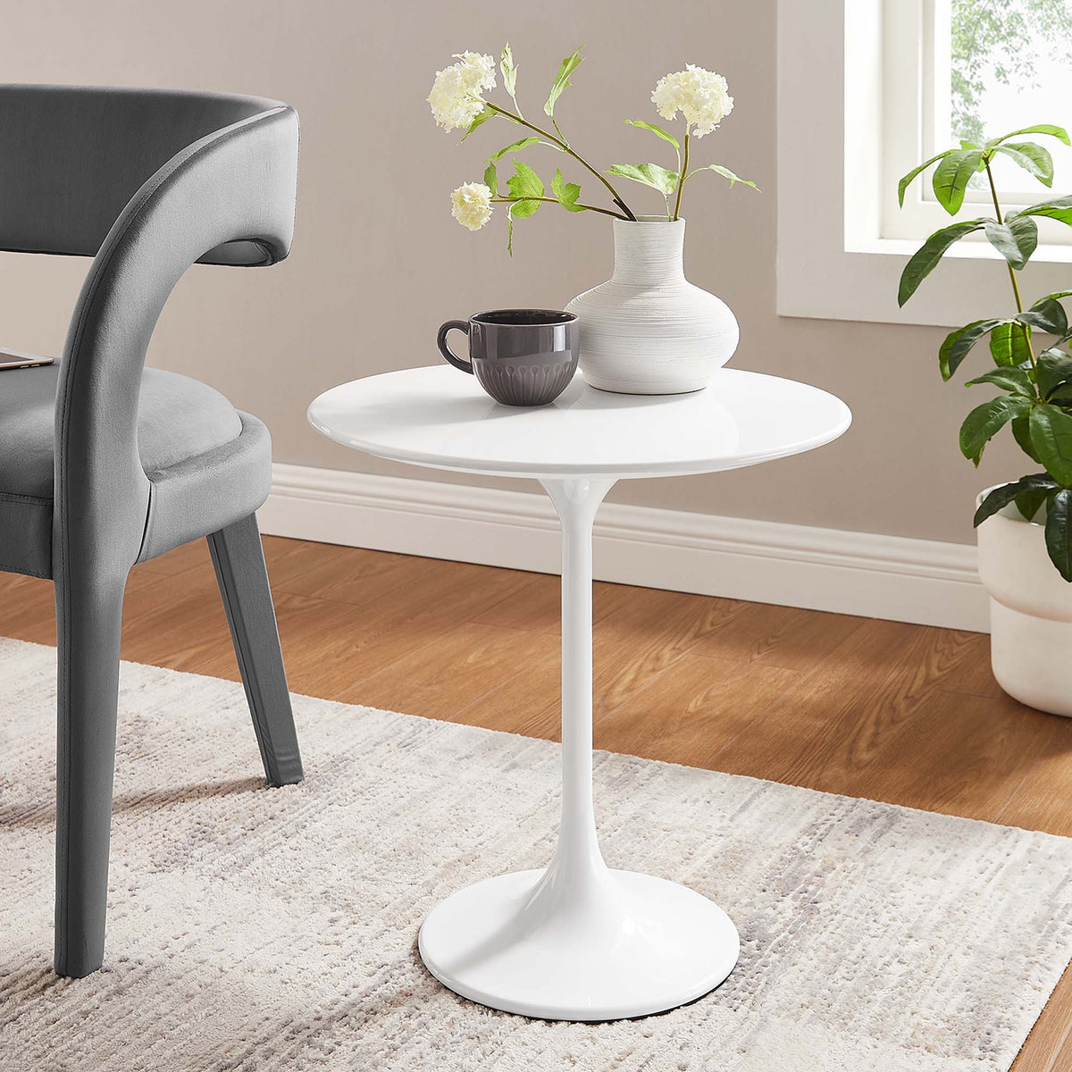 Lippa 20" Round Wood Side Table, White White