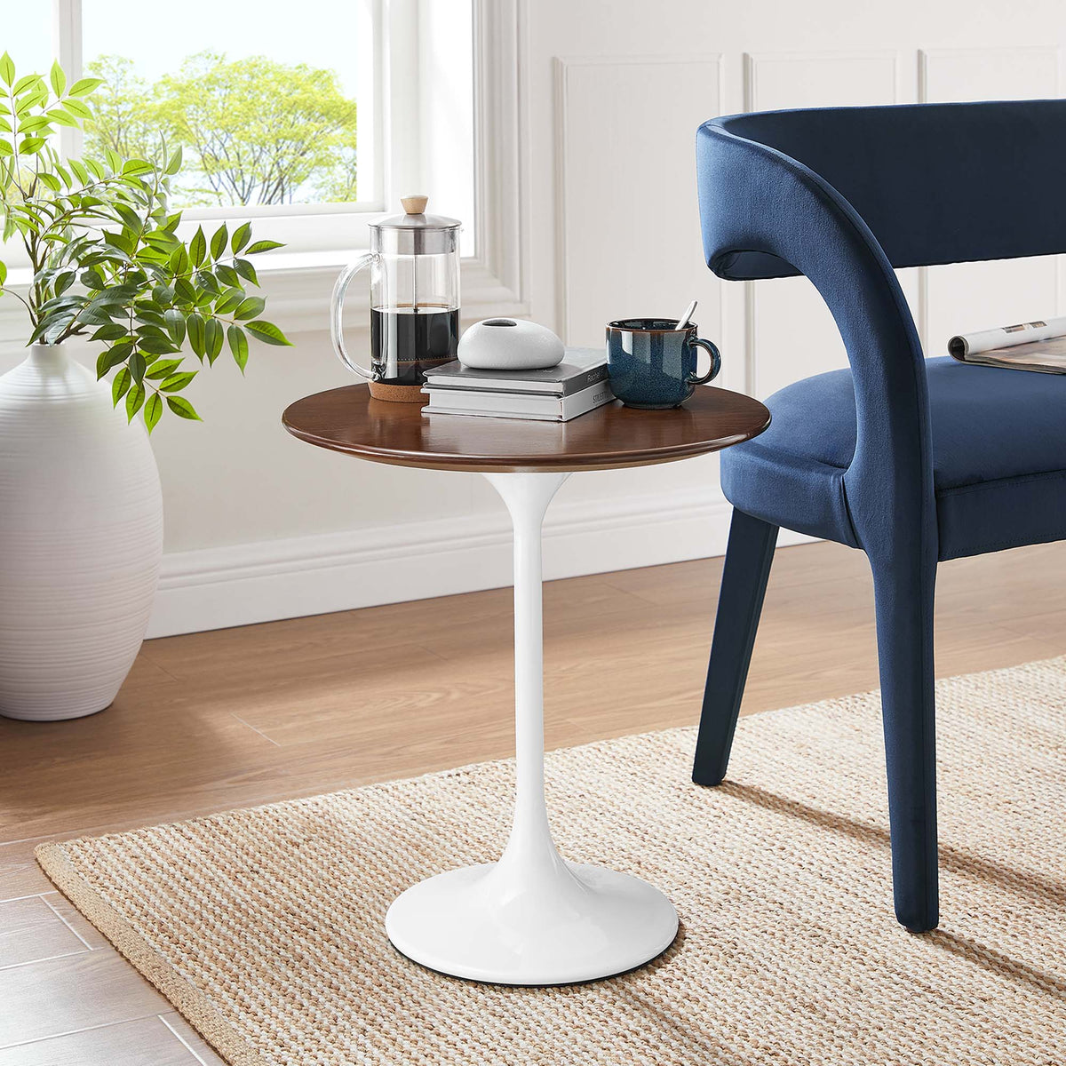 Lippa 20" Round Wood Side Table, White Walnut