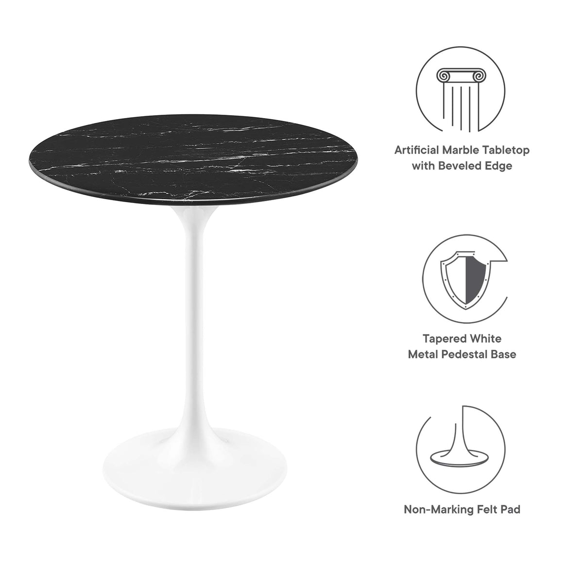 Lippa 20" Round Faux Marble Side Table, White Black